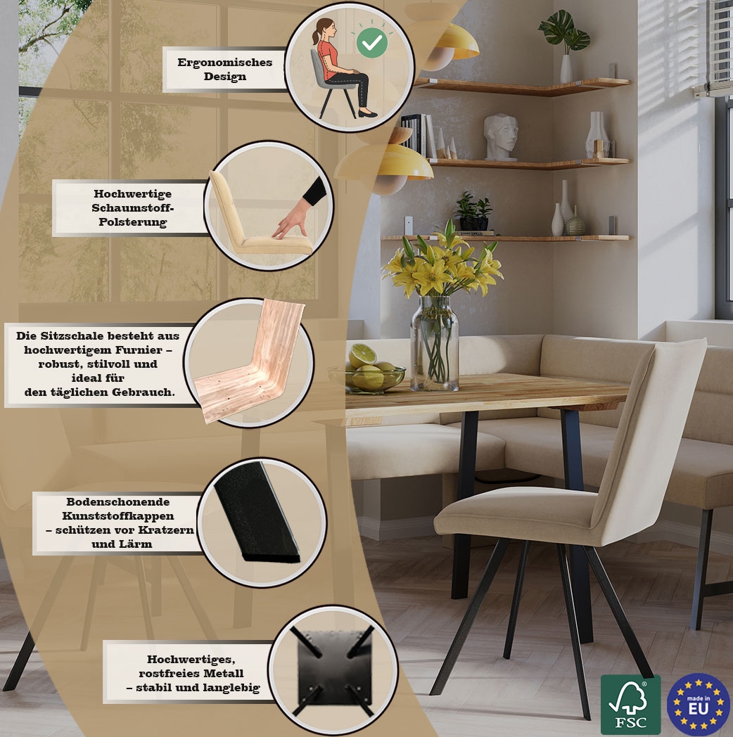 OTTO home Eckbankgruppe »Sava« Set, 4 Stk. tlg. Eckbank mit Wellenfederung im Sitz, Tisch Massiv Eiche