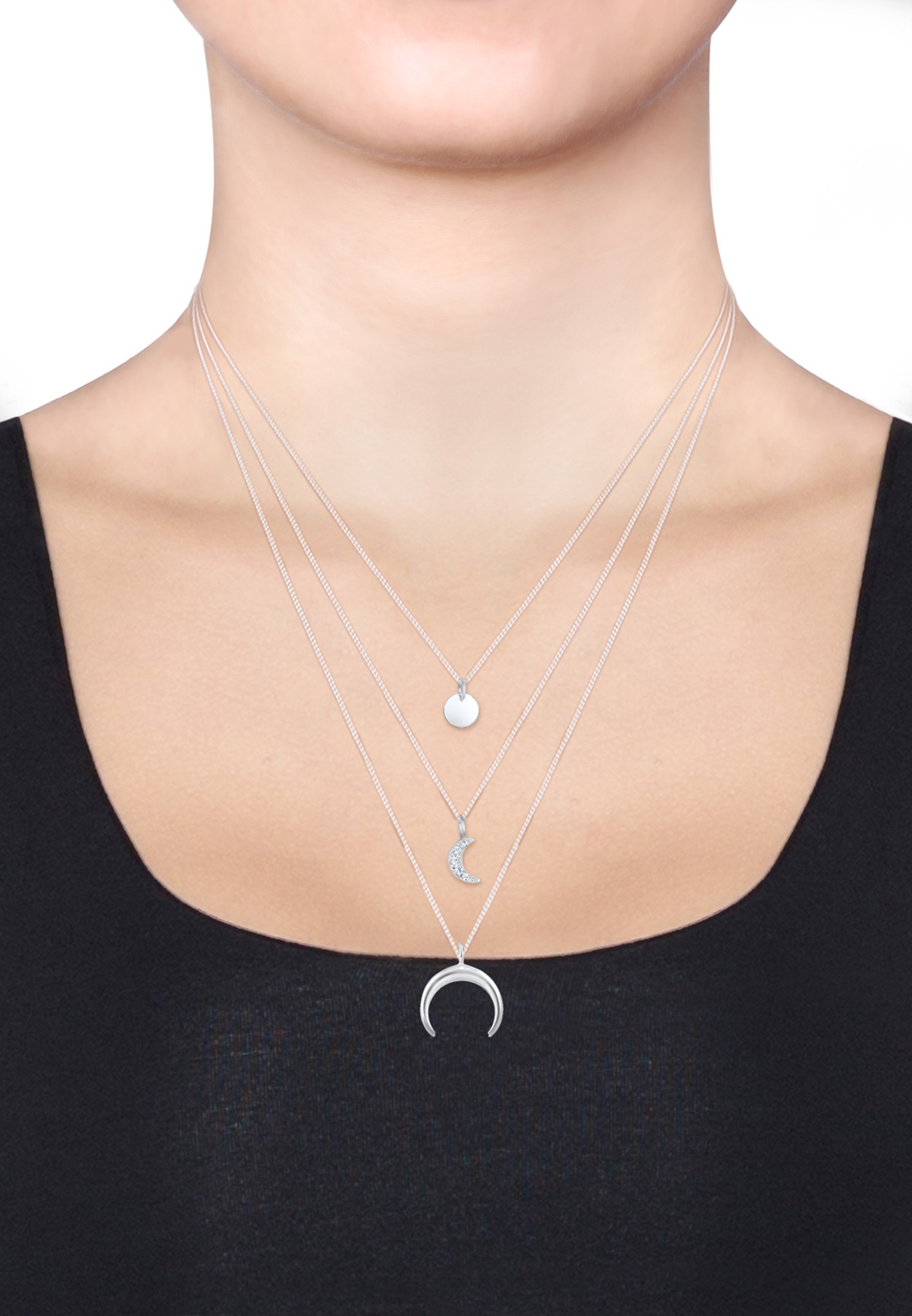 Elli Silberkette »Halskette Layer Halbmond Kristalle 925 Sterling Silber«