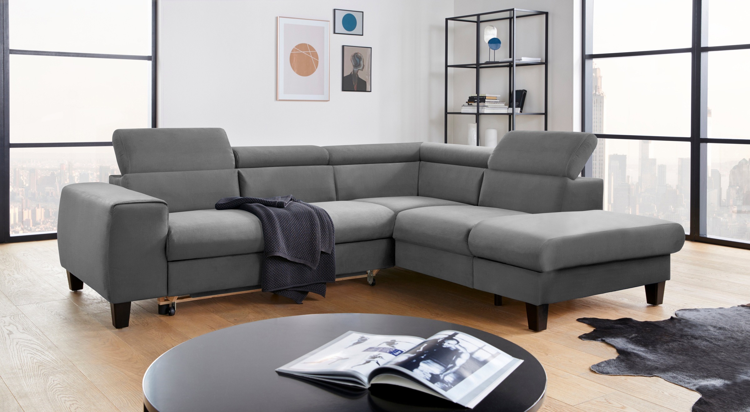 COTTA Polstergarnitur »Morven L-Form«, (Set), Set bestehend aus: Ecksofa mit Kopfteilverstellung & Hocker