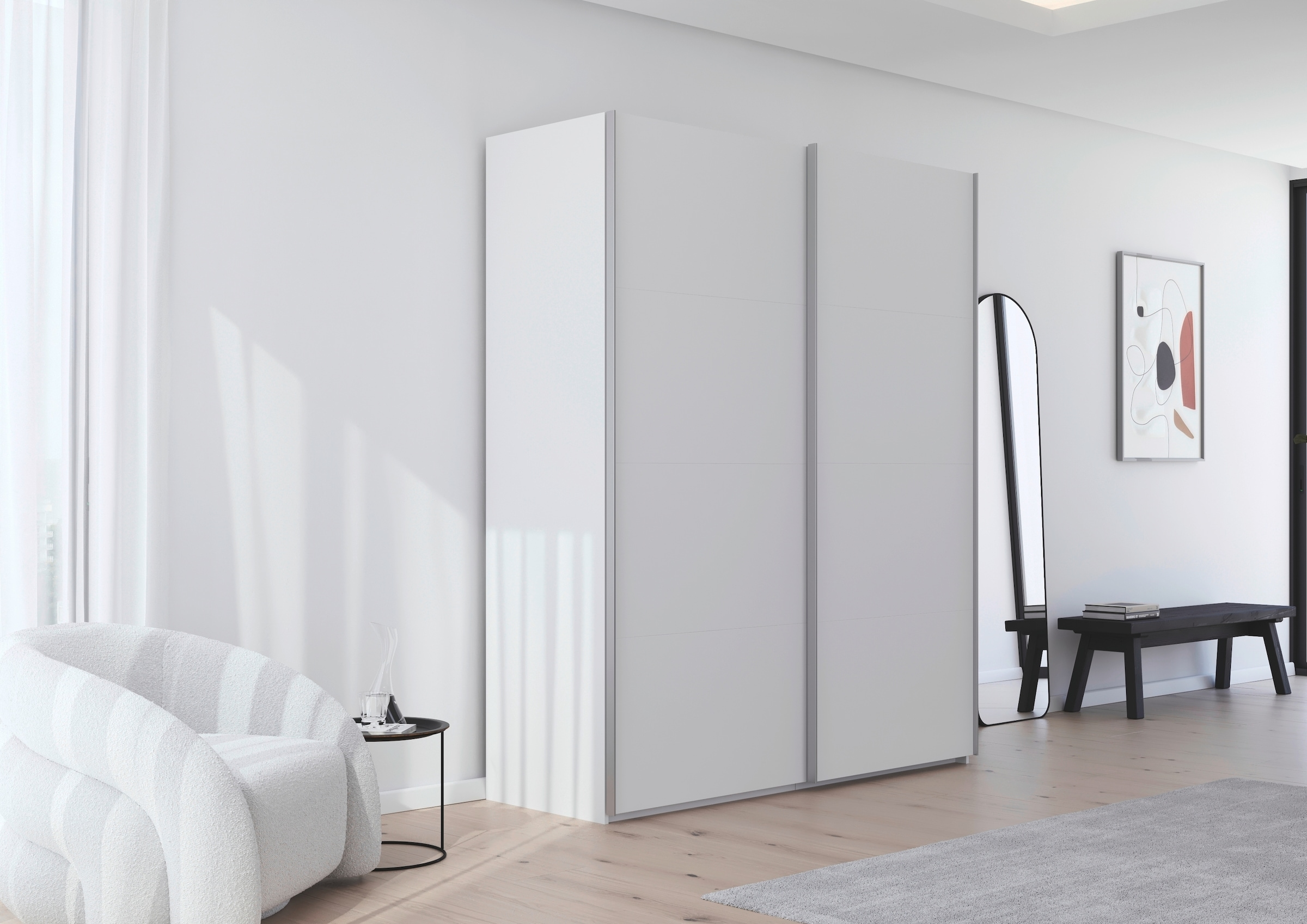 rauch Schwebetürenschrank »Kleiderschrank Schrank Garderobe Schlafzimmerschrank SCALE-FYRA« edle viergeteilte Türen viele Farben und Griff-Farben MADE IN GERMANY
