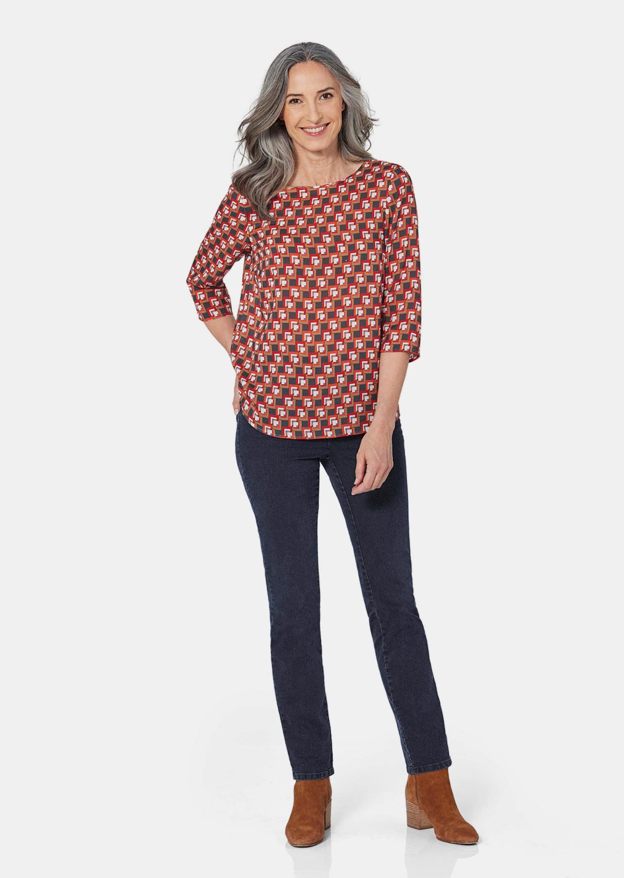 GOLDNER Schlupfbluse »Bluse 3/4-Arm mit grafischem Druck«