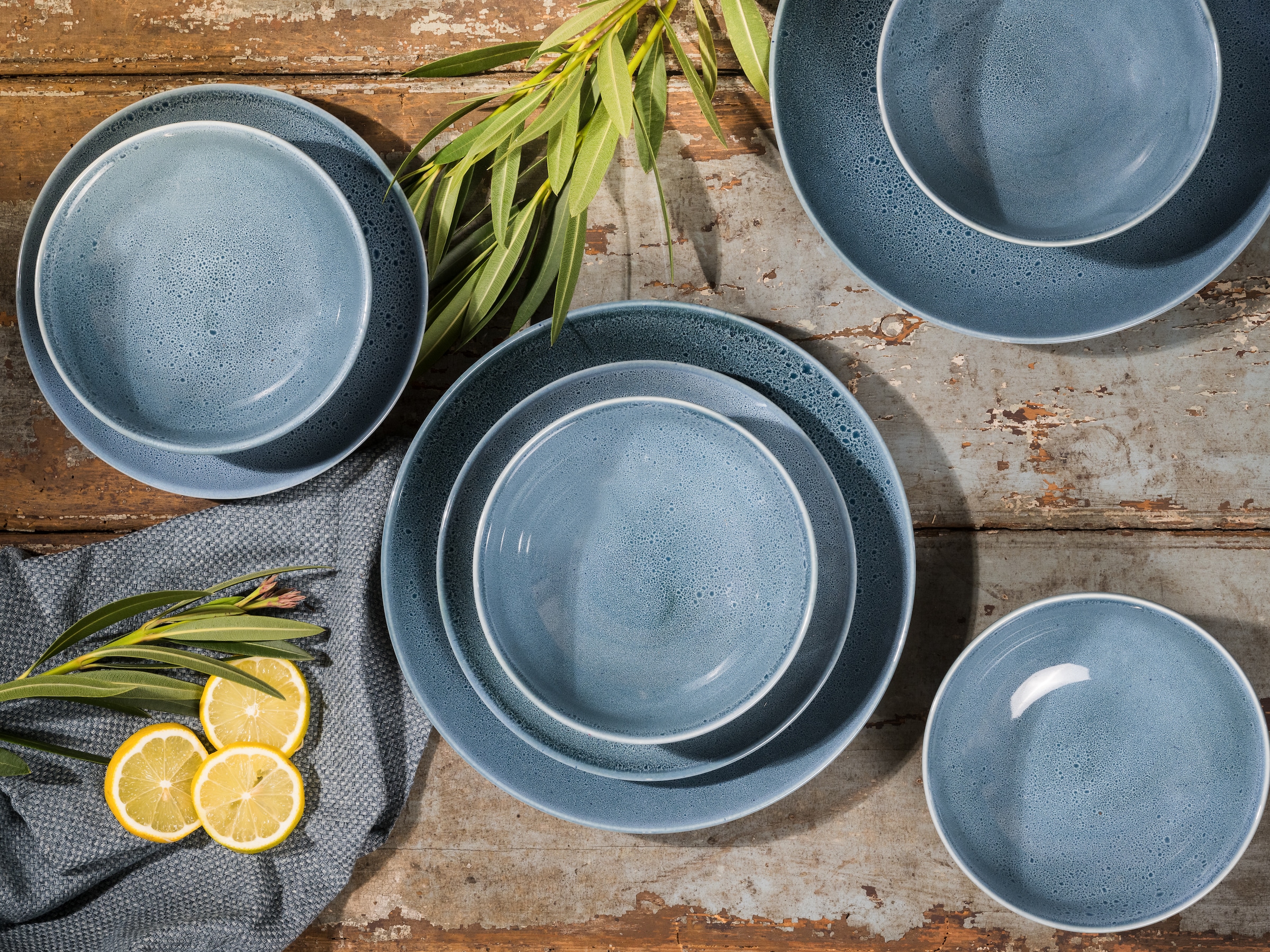 CreaTable Tafelservice »Geschirr-Set Reactive Nostalgic«, (Set, 12 tlg., Teller Set für 4 Personen), Service, jedes Stück ist ein Unikat, 12 Teile, für 4 Personen