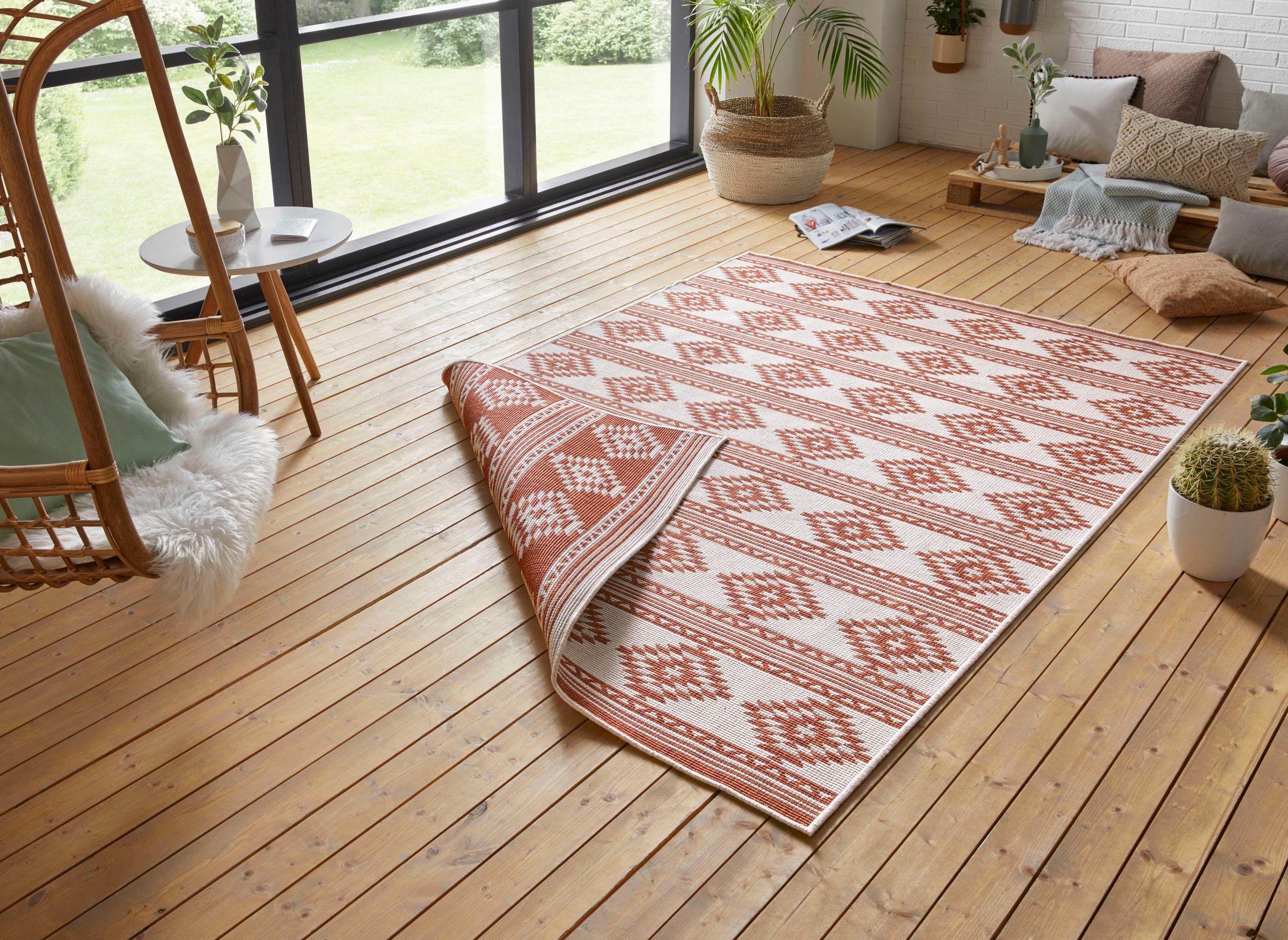 freundin Home Collection Teppich »Maple«, rechteckig, 5 mm Höhe, Flachgewebe Wendbar, Rauten Design, Pflegeleicht