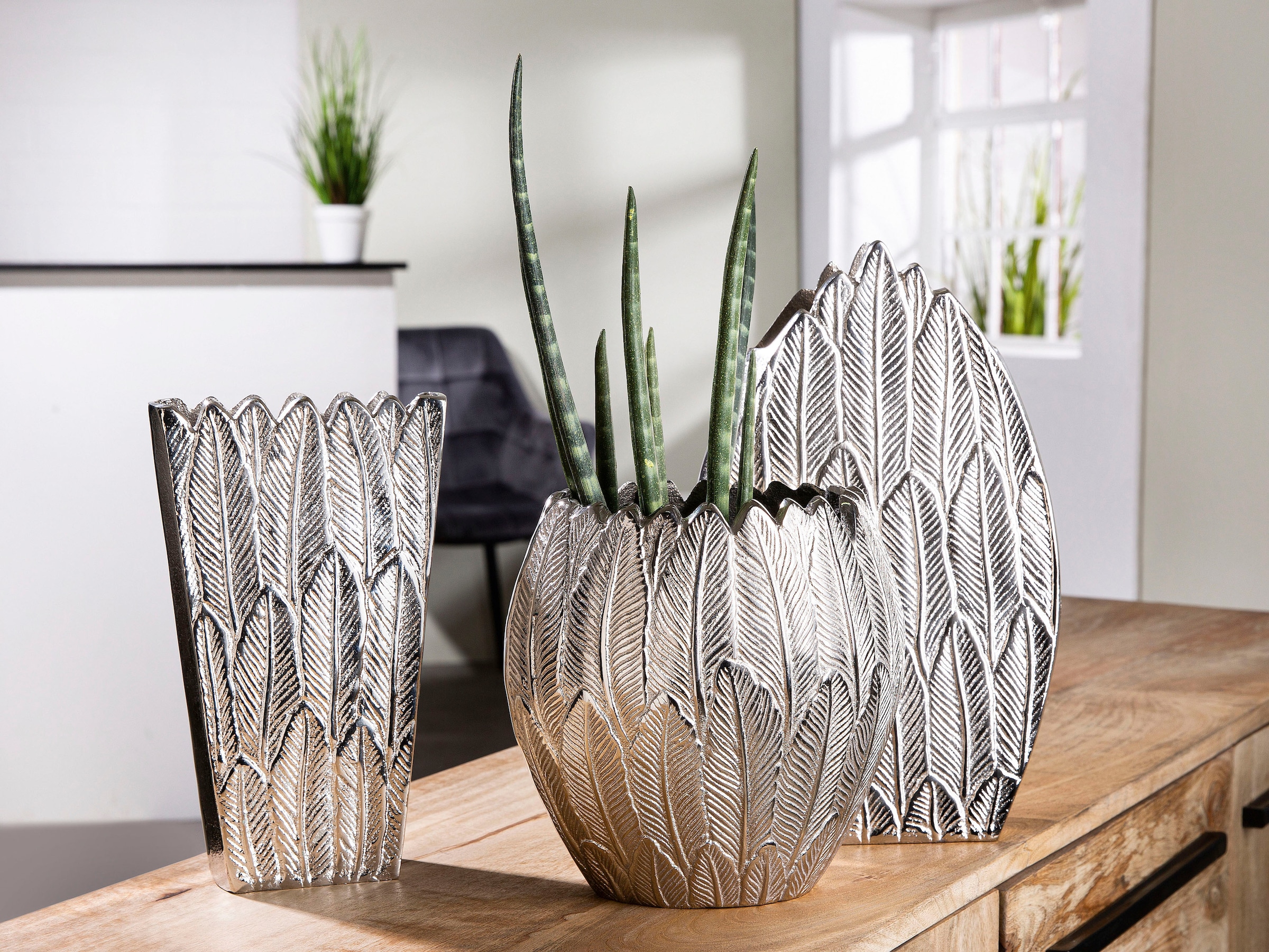 Casablanca by Gilde Dekovase »Feder«, (1 St.), Vase aus Aluminium, Dekoobjekt