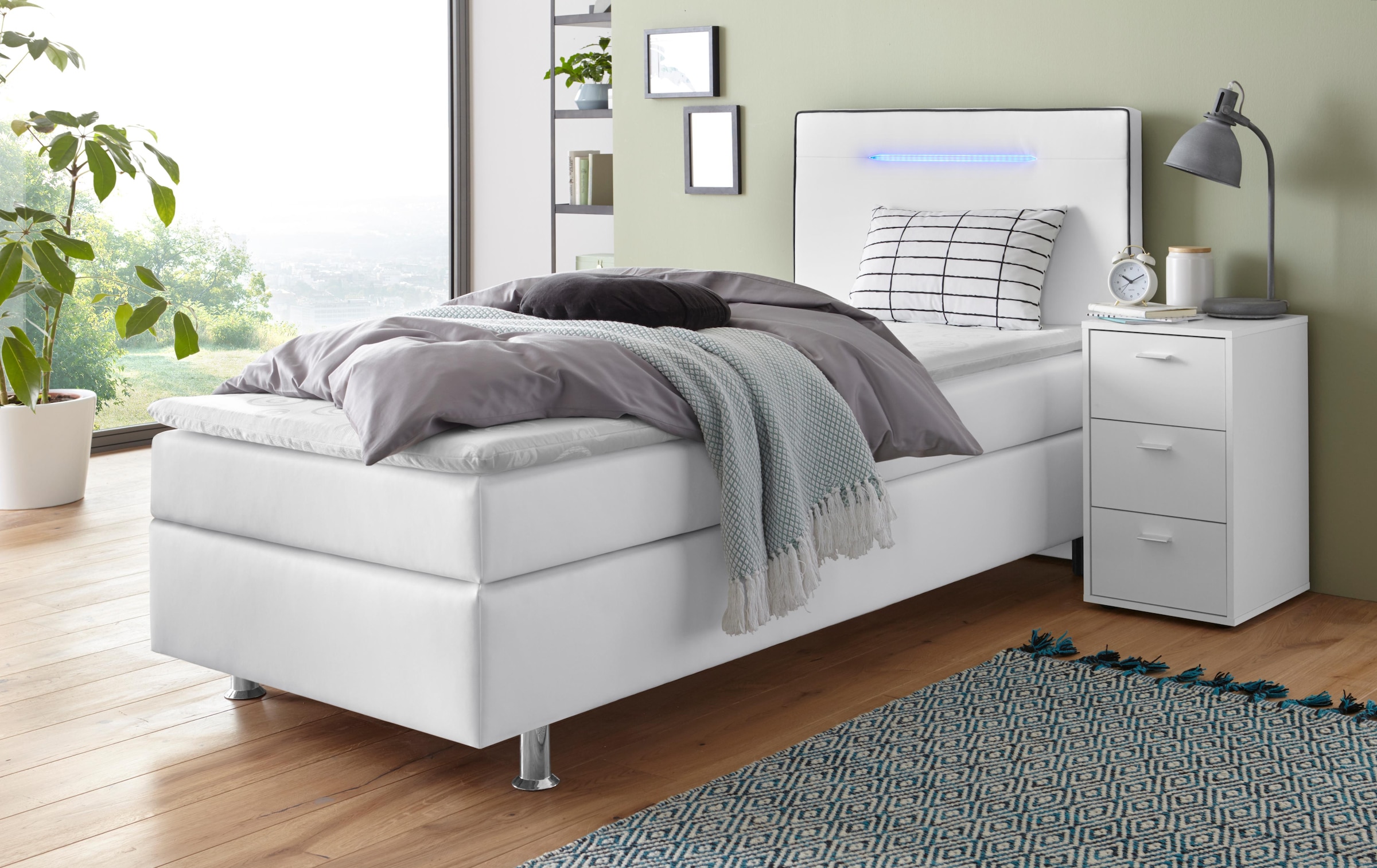 COLLECTION AB Boxspringbett »London, inklusive Topper und Kissen, mit LED-Beleuchtung«, Boxspringbett erhältlich in 90cmx200cm, 140cmx200cm & 180cmx200cm