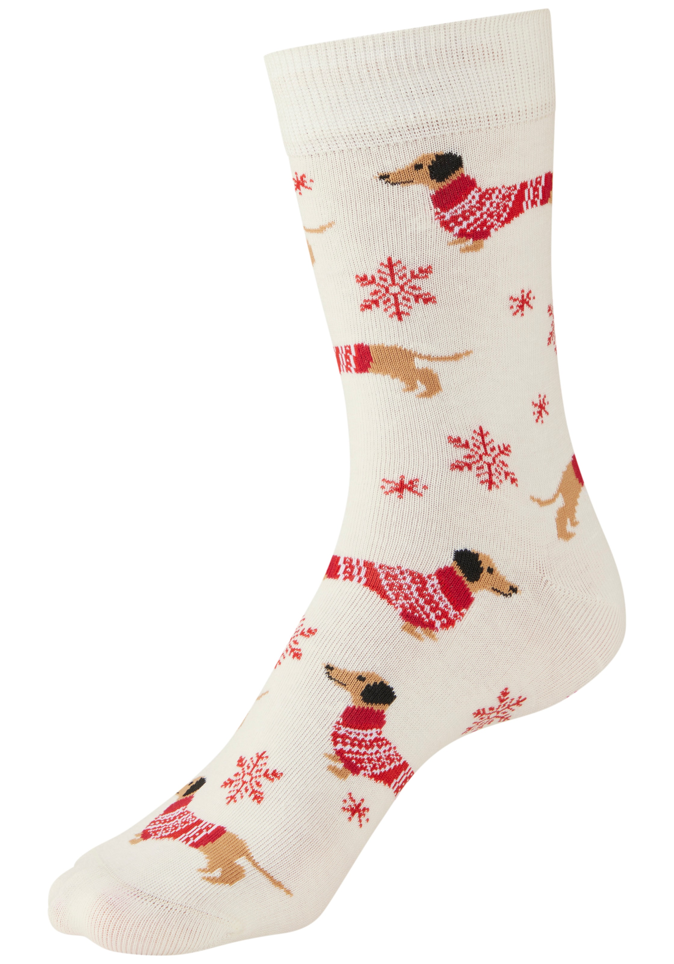 LASCANA Socken, (Packung, 3 Paar), mit weihnachtlichem Dackelmotiv
