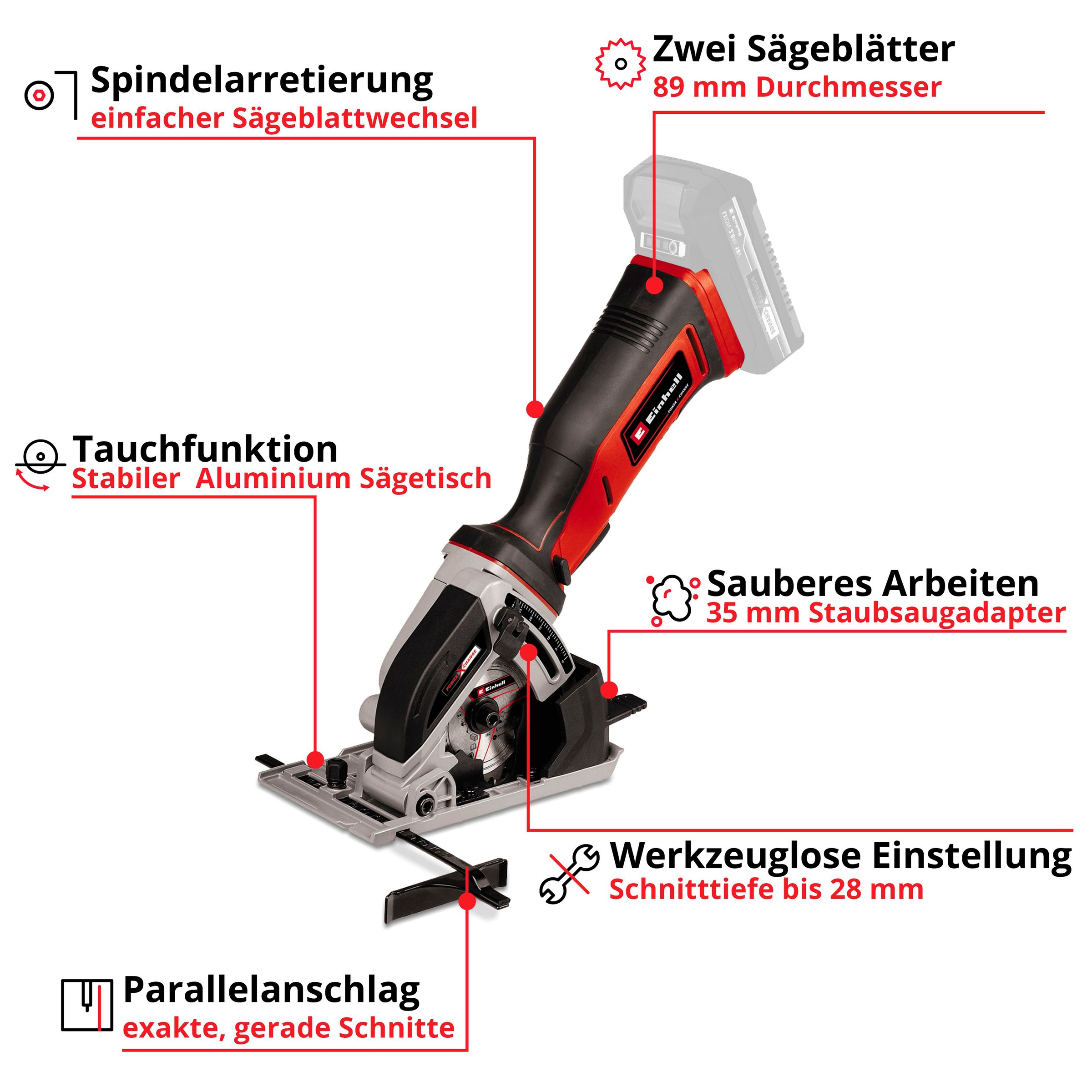 Einhell Akku-Handkreissäge »TE-CS 18/89 Li - Solo« Mini, ohne Akku und Ladegerät