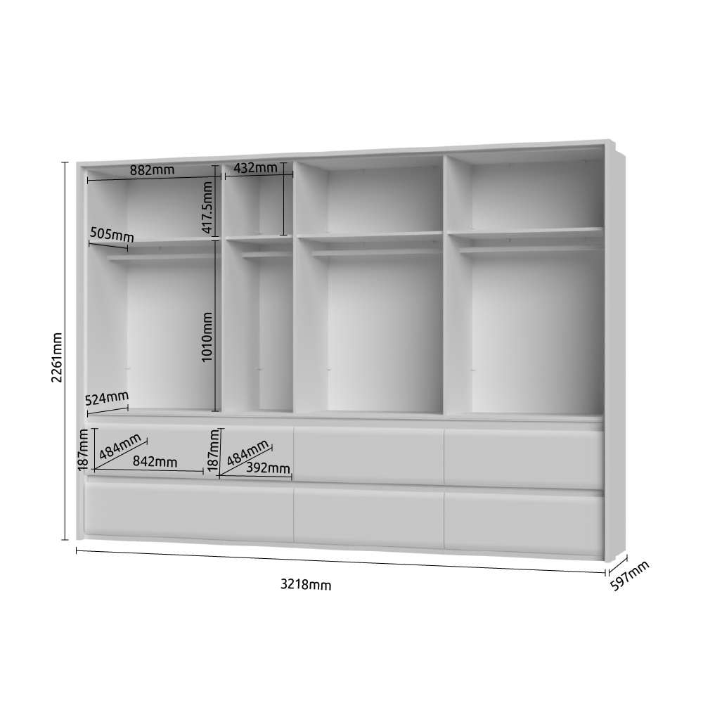Places of Style Kleiderschrank »Invictus, UV lackiert, FSC-zertifiziert, grifflose Optik«, (abgerundete Schubladen aus MDF im Holzdekor, soft-close), mit Beleuchtung, Türen komplett verspiegelt, hoher Schrank (226cm)