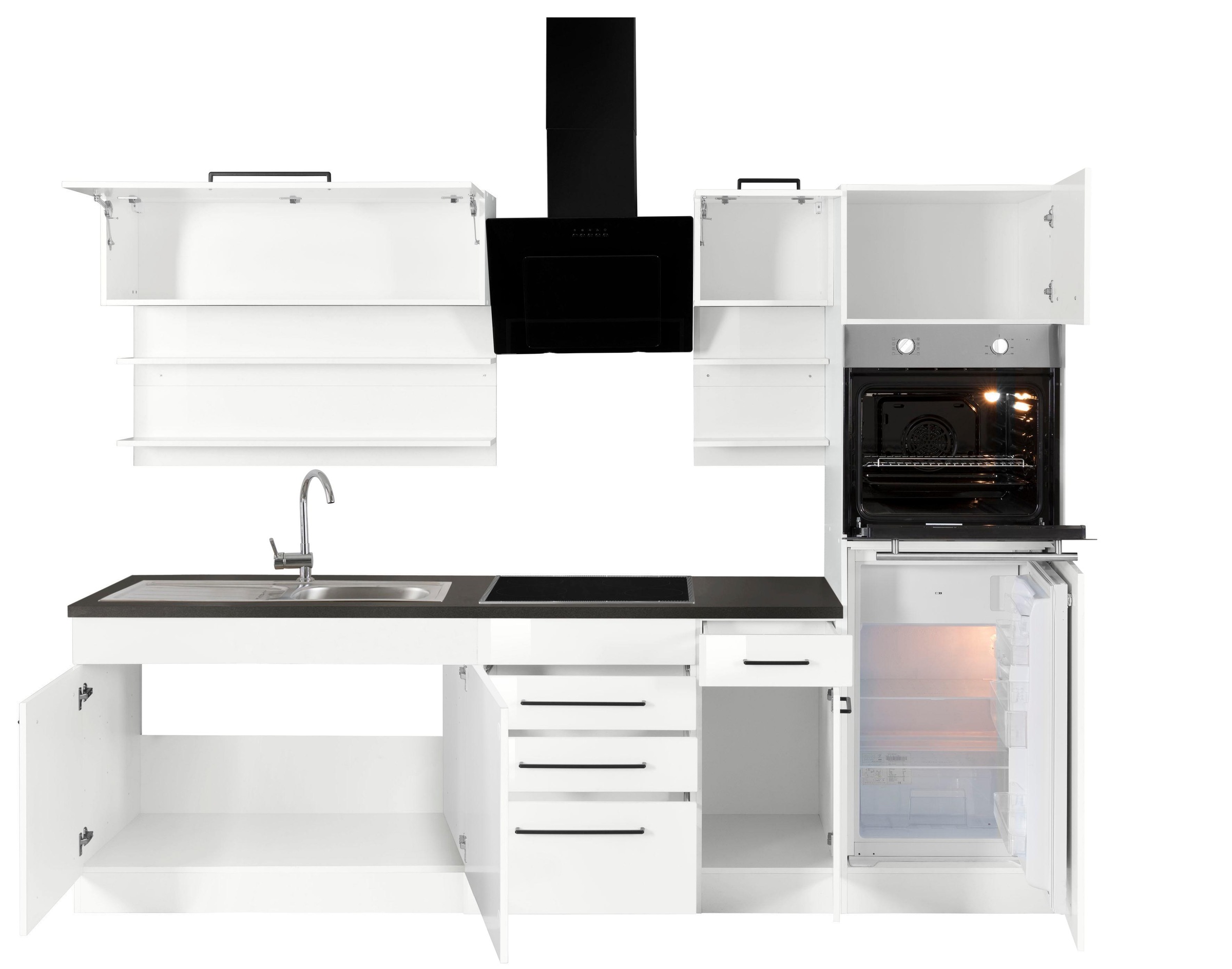 KOCHSTATION Küchenzeile »KS-Tulsa« mit E-Geräten, Breite 270 cm, schwarze Metallgriffe, MDF Fronten