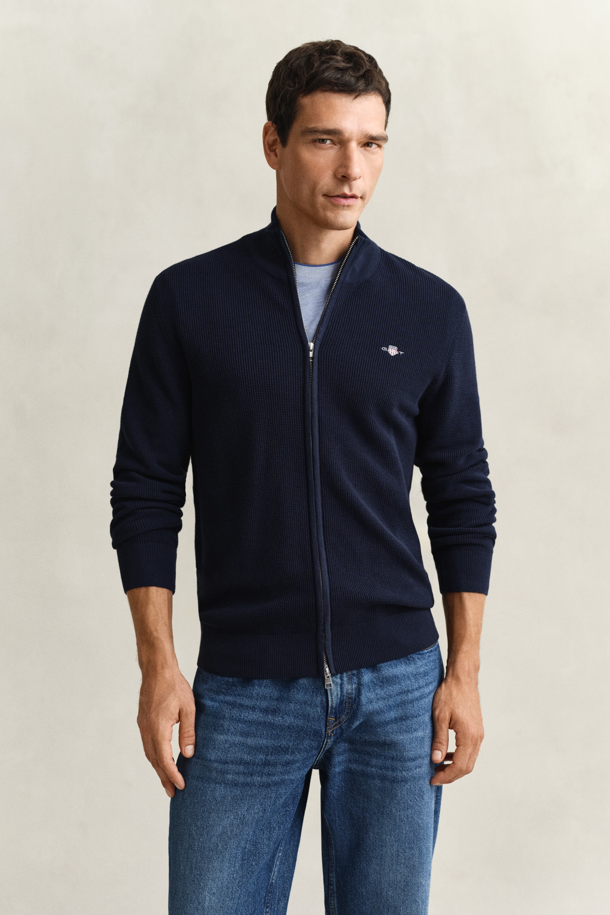 Gant Strickjacke »MICRO TEXTURED COTTON ZIP« Regular fit mit Stehkragen
