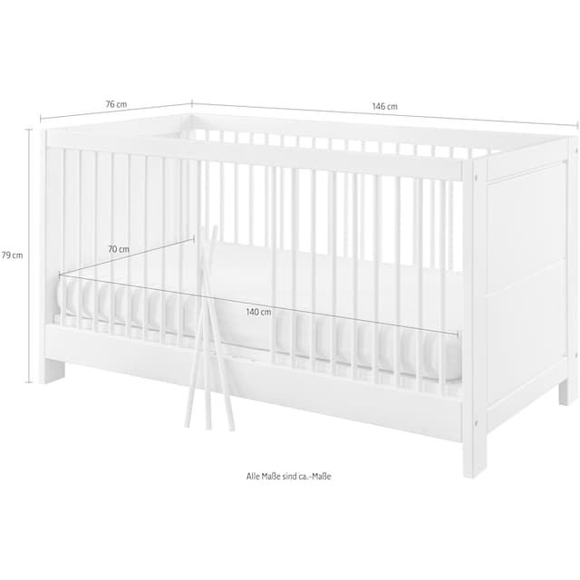 Lüttenhütt Babybett »Lüttenhütt Vita«, Kinderbett 70x140 cm  höhenverstellbar mit Lattenrost + Schlupfsprossen bei OTTO