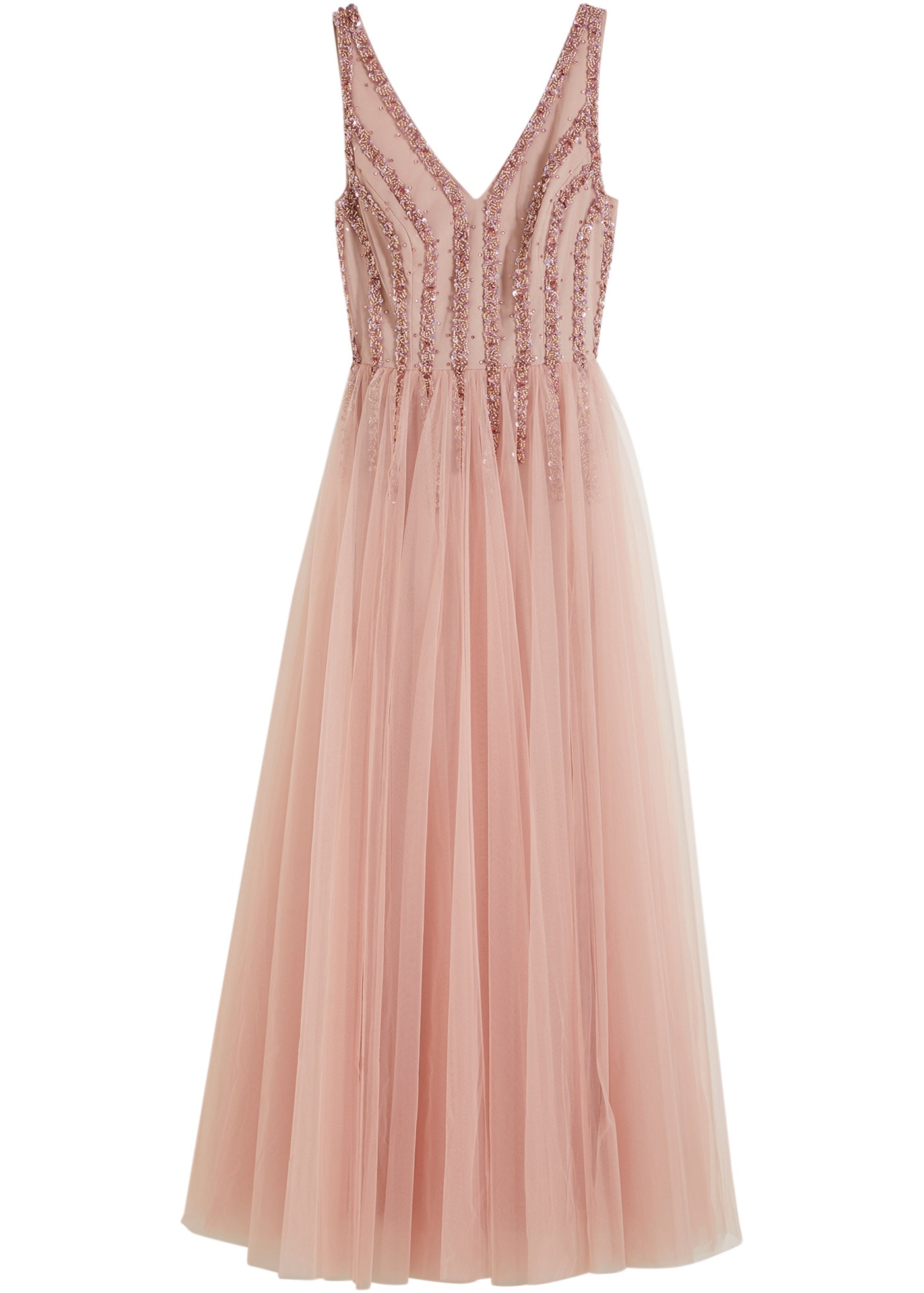 bonprix Maxikleid aus feinem Tüll, mit Paillettenstickerei im Oberteil, ohne Ärmel