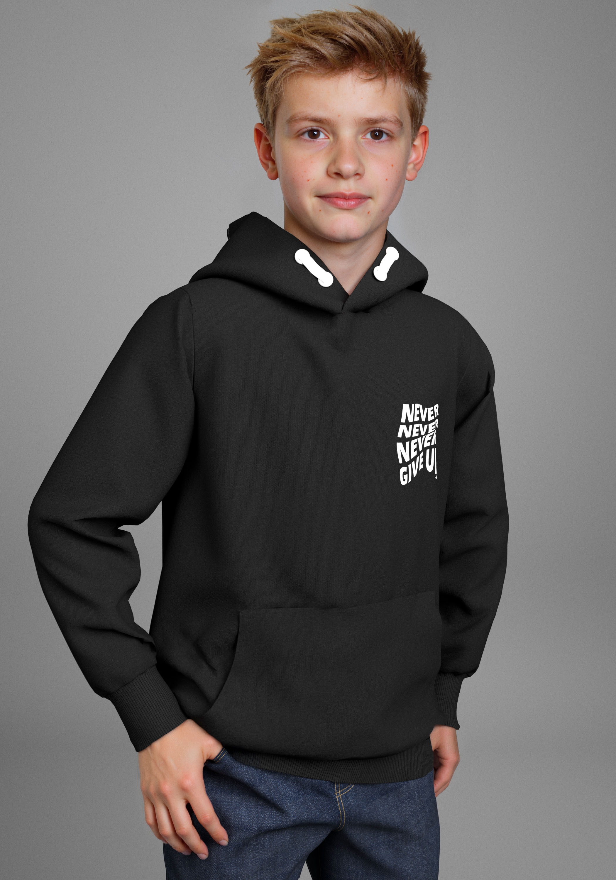 KangaROOS Kapuzensweatshirt »Spruch: NEVER GIVE UP«, Sweatshirt mit großem Rückendruck