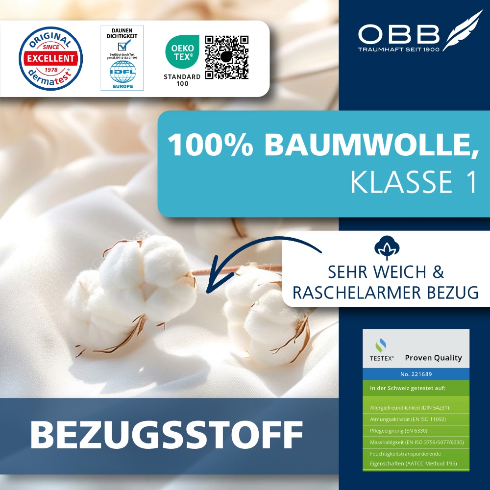 OBB Daunenbettdecke + Kopfkissen »Edition 125 Jahre, Bettendeckenset 2teilig, für Sommer oder Winter« Decke mit Kissen 135x200 oder 155x220 cm, Made in Germany