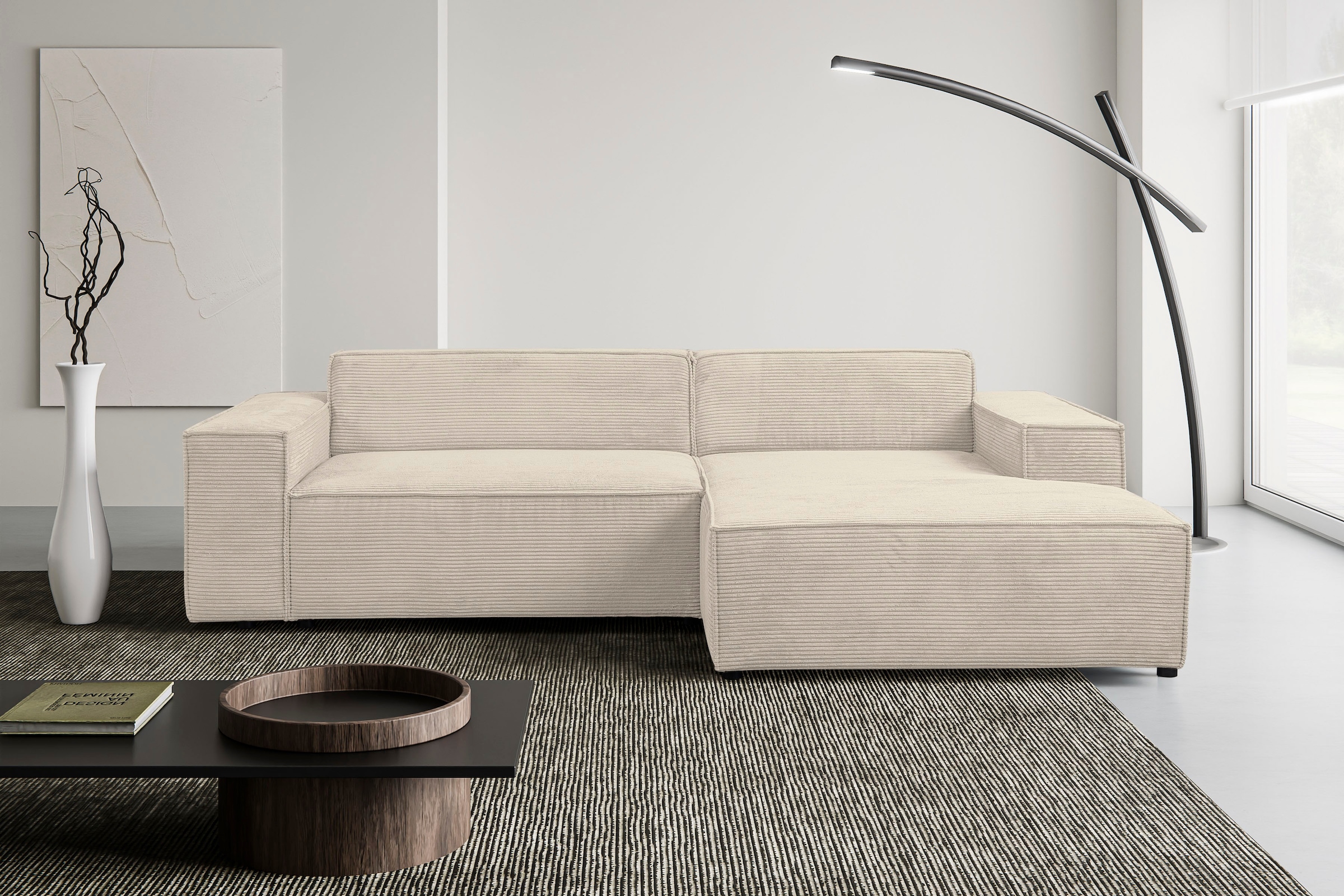 WERK2 Ecksofa »Trento 268 cm breit zeitlos, elegant &, kubisches Design« Cord, L-Form,  extra weiche und tiefe Sitzfläche