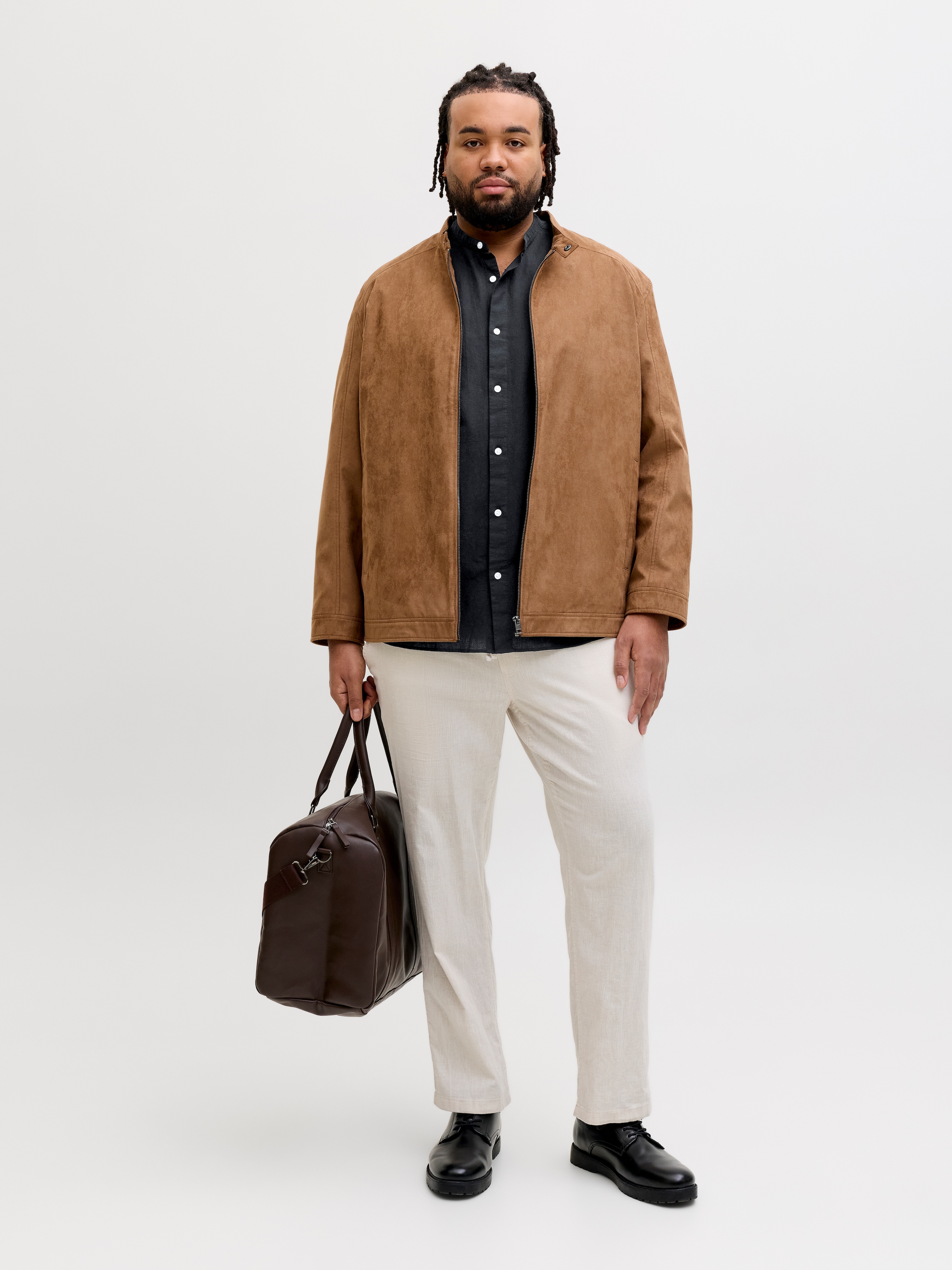 Jack & Jones PlusSize Langarmhemd »JJEBREEZE LINEN BLEND BAND SHIRT L PLS« mit Stehkragen