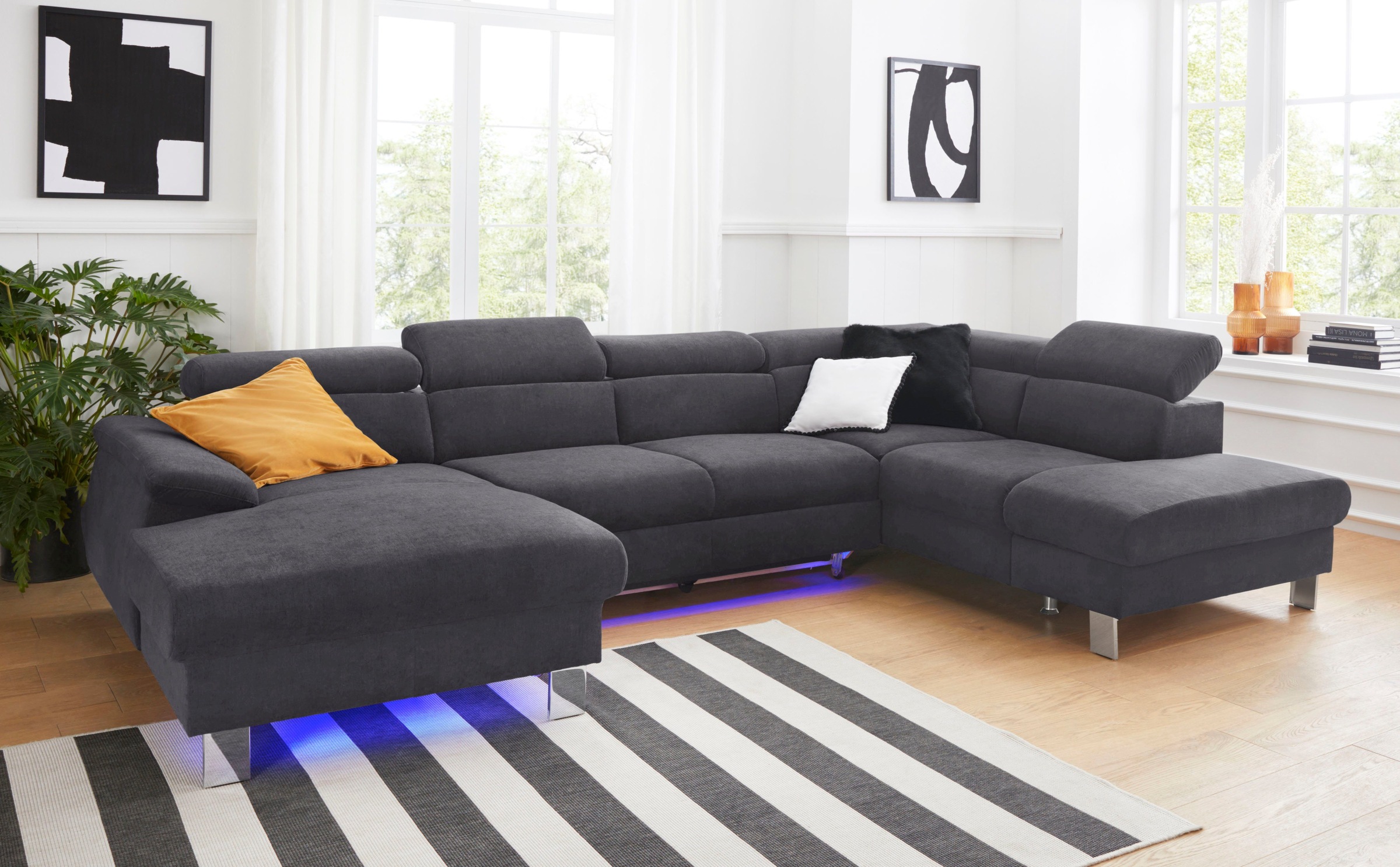 COTTA Polstergarnitur »Komaris U-Form«, (Set), Set bestehend aus: Wohnlandschaft mit Kopfteilverstellung & Hocker