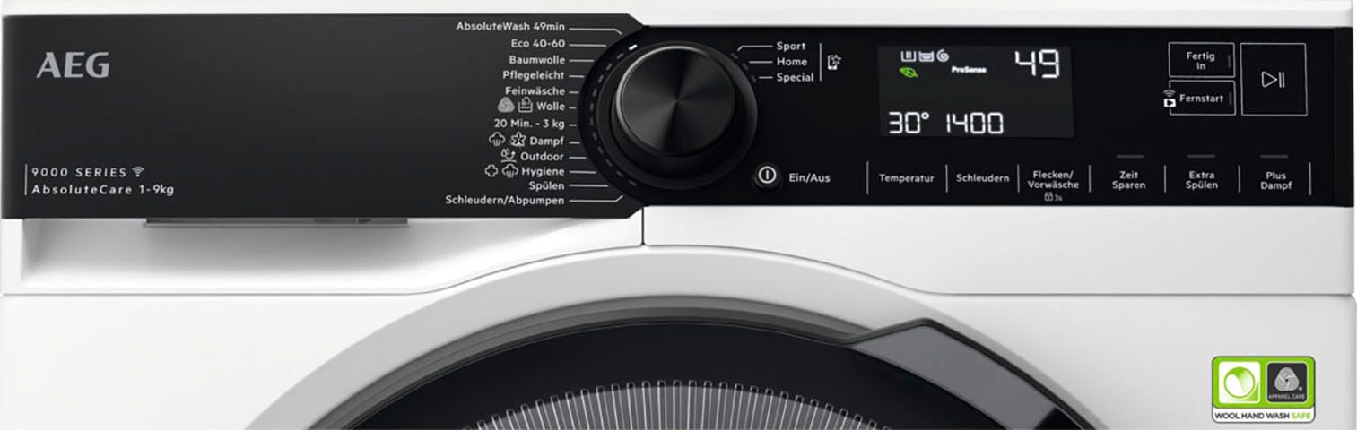 AEG Waschmaschine 9000 Series »LR9W75490 914501215«, 9 kg, 1400 U/min, SoftWater - intergrierte Wasserenthärtung schützt die Textilien & Wifi