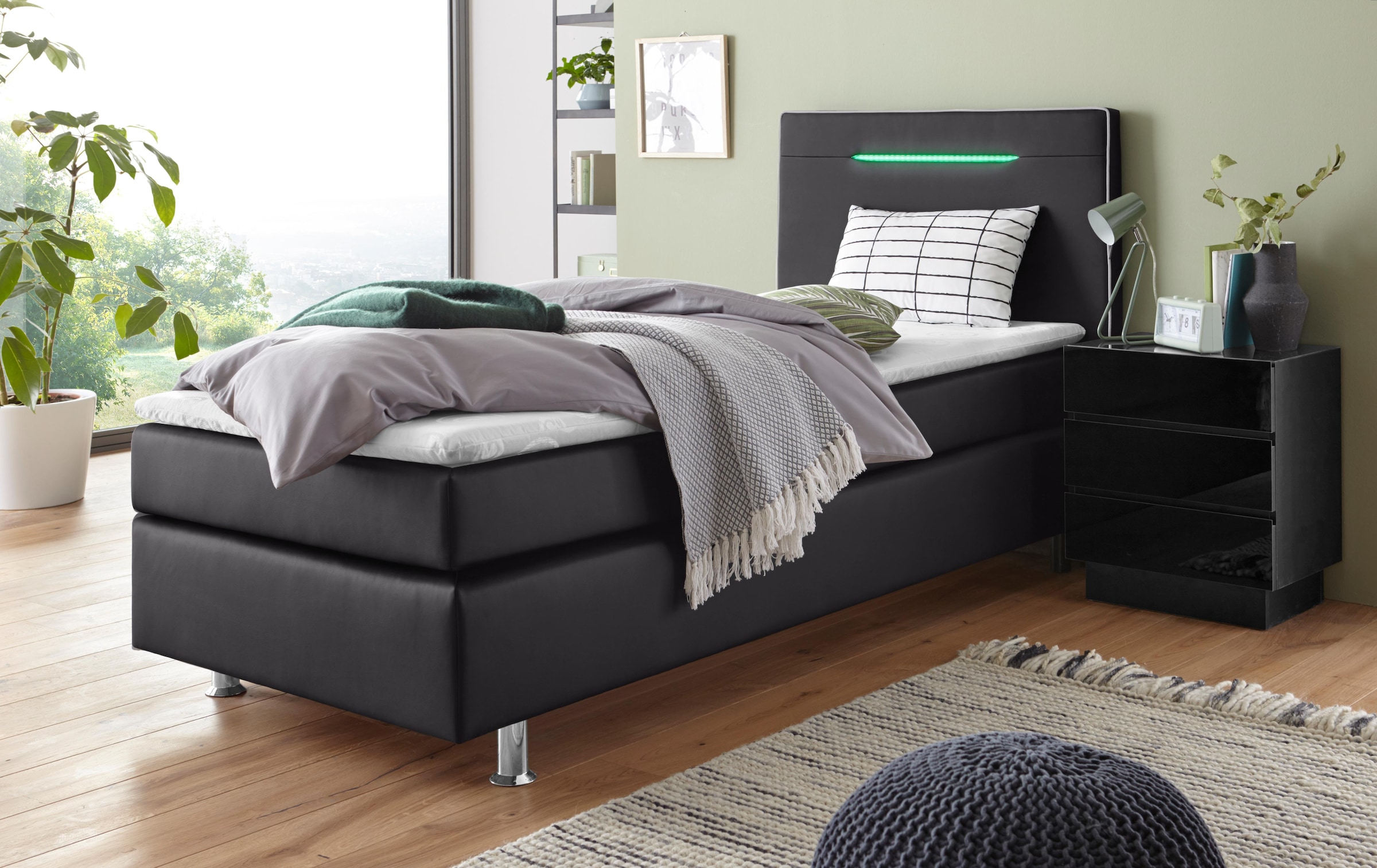 COLLECTION AB Boxspringbett »London, inklusive Topper und Kissen, mit LED-Beleuchtung«, Boxspringbett erhältlich in 90cmx200cm, 140cmx200cm & 180cmx200cm