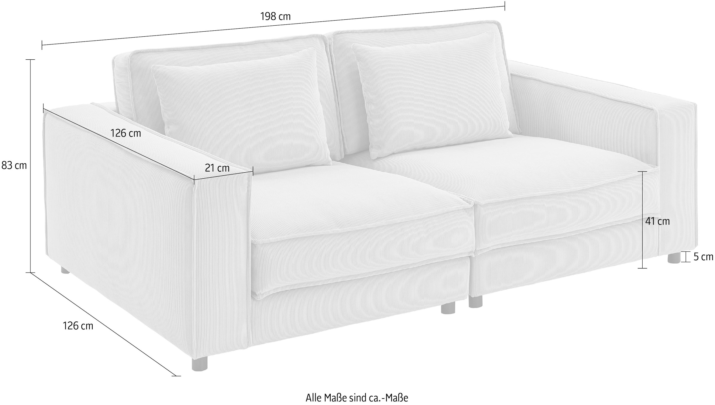 ATLANTIC home collection 2-Sitzer »Valan«, XXL-Sitzfläche, mit Cord-Bezug, frei  stellbar, mit Wellenunterfederung kaufen bei OTTO