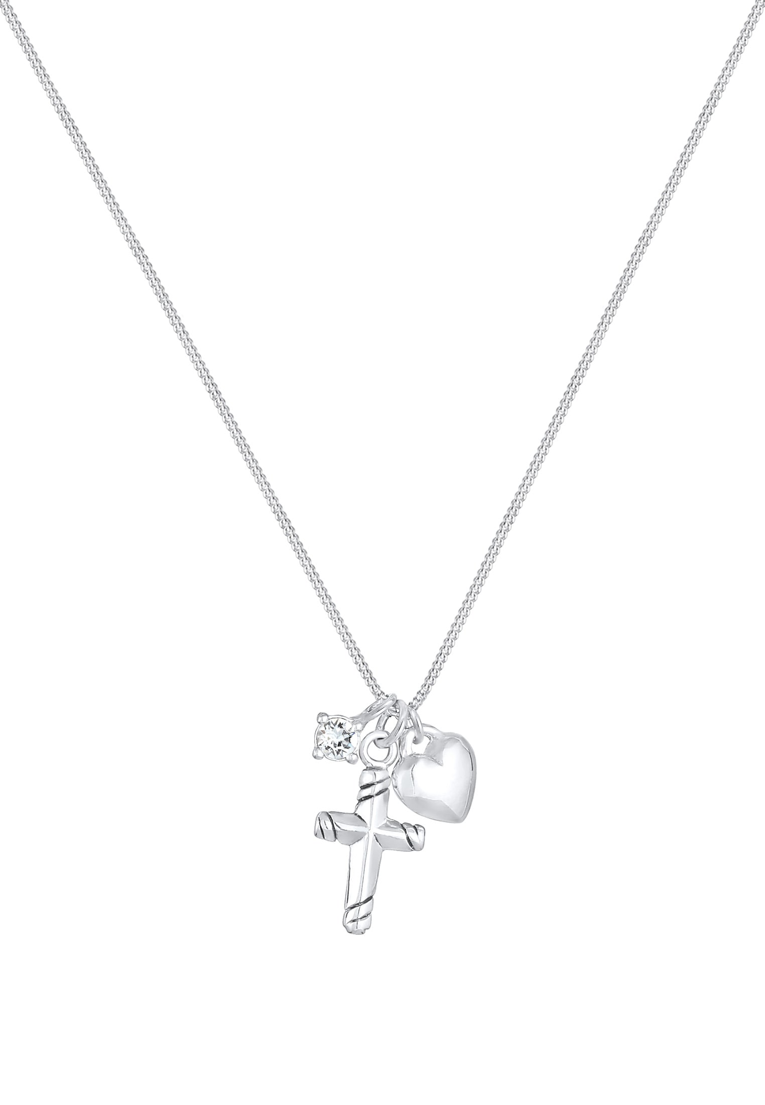 Elli Silberkette »Halskette Kinder Kreuz Herz Liebe Zirkonia 925 Silber«