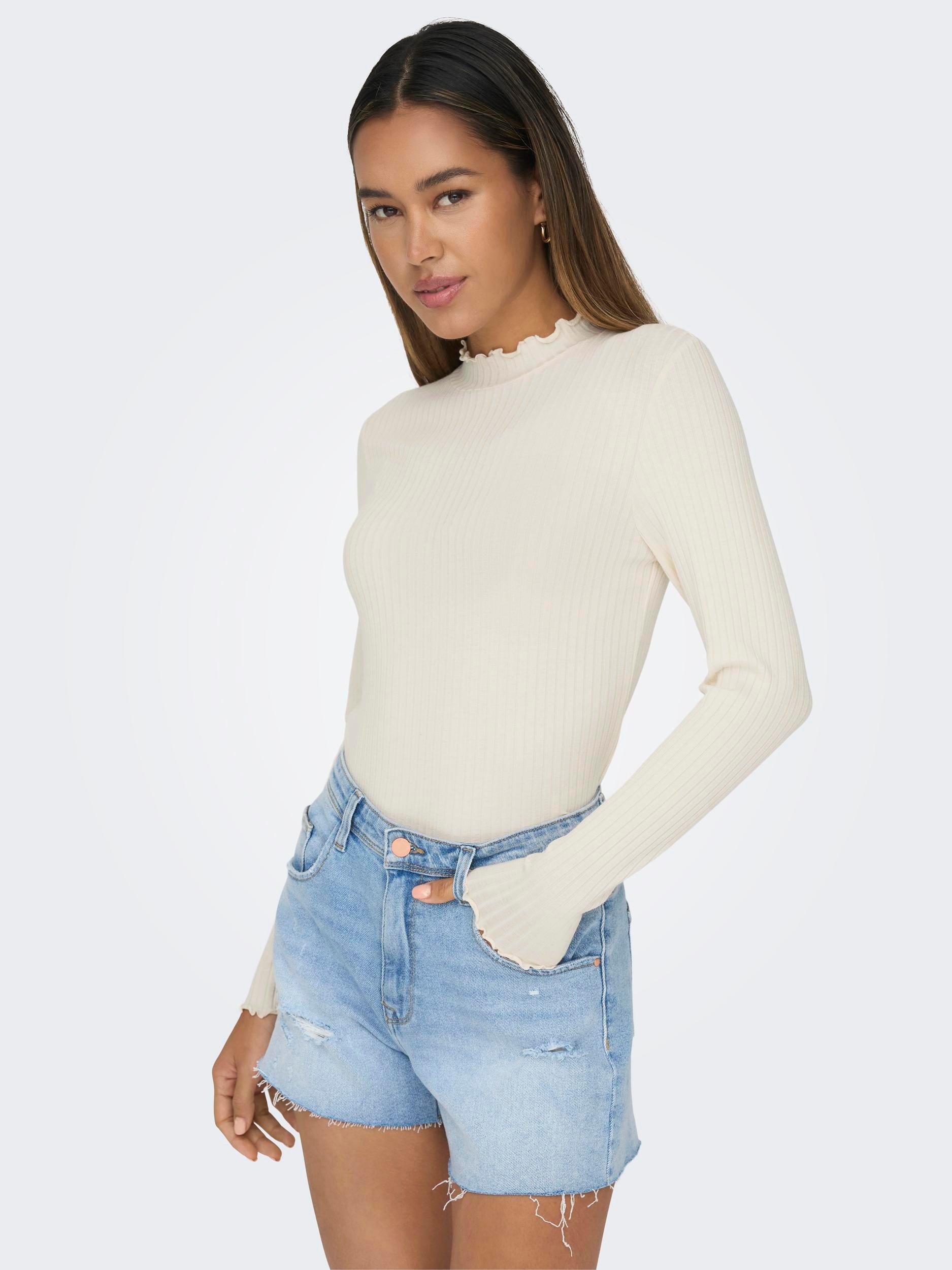 JDY Langarmbluse »JDYFRANSISKA L/S HIGHNECK TOP JRS NOOS«, mit gewellten Säumen