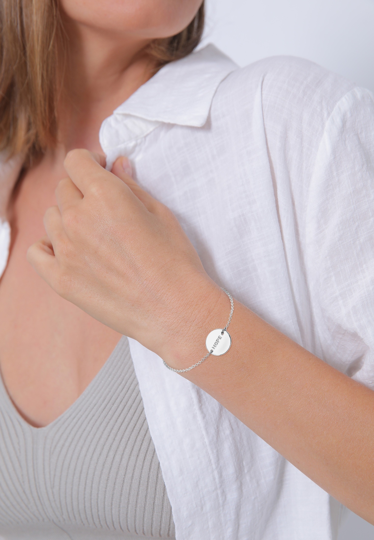 Elli Armkette »Armband Hope-Schriftzug 925 Sterling Silber vergoldet«