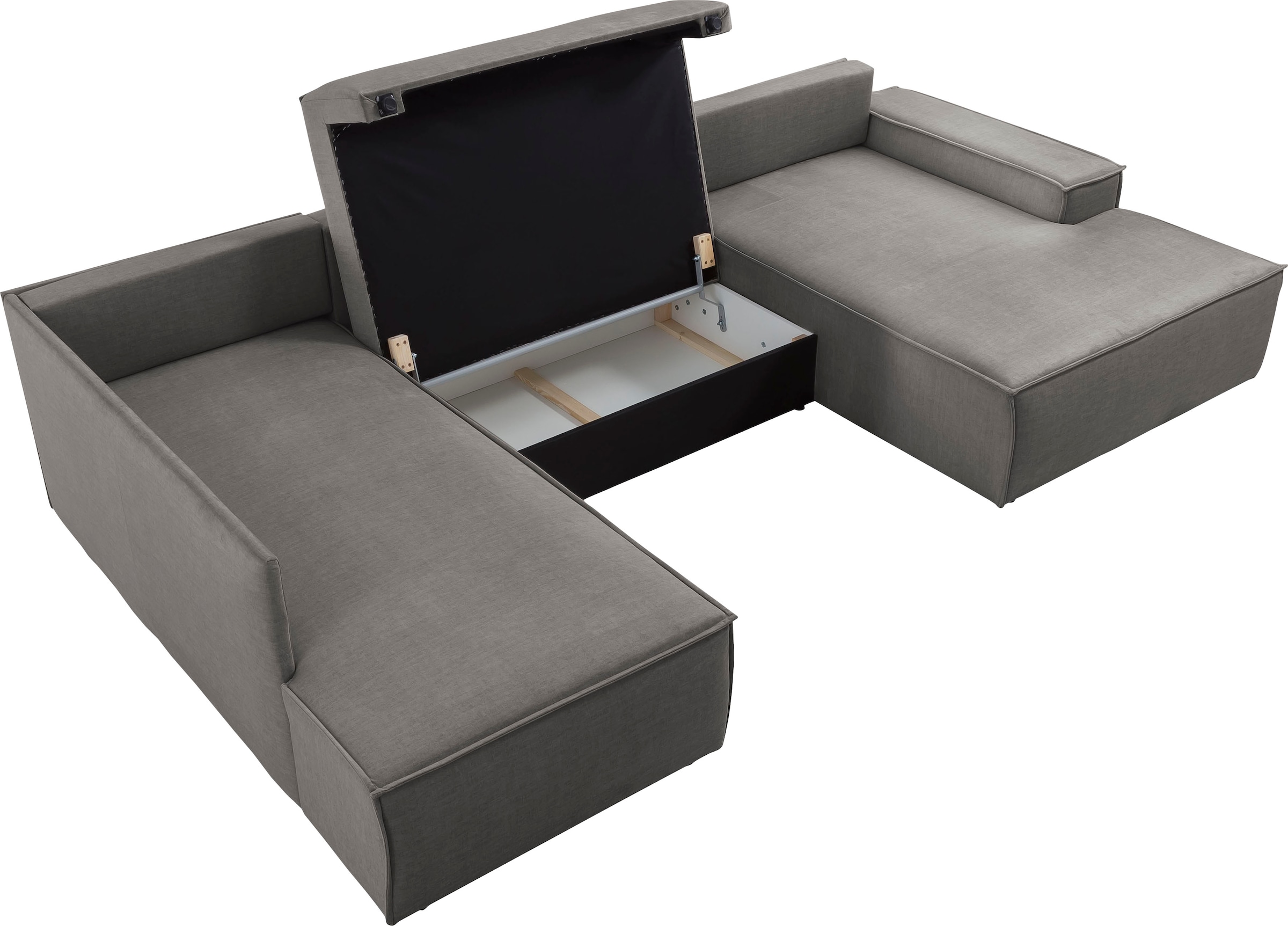 OTTO home Wohnlandschaft »SHERWOOD U-Form, 329 cm - OTTO. Verlässliche Qualität.« Schlaffunktion m. Bettkasten (194x139 cm), Cord, Vintage, Samtvelours