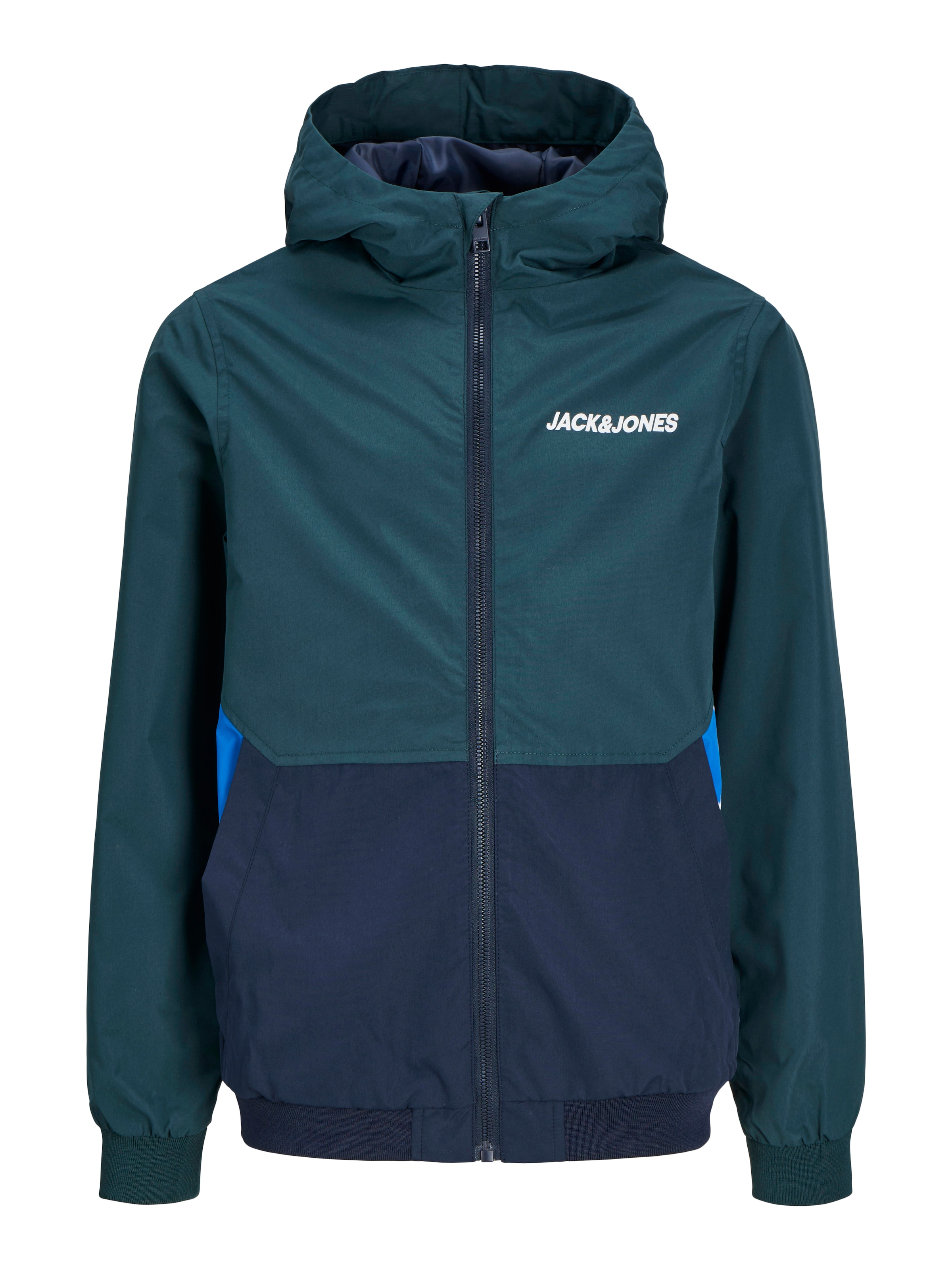 Jack & Jones Junior Outdoorjacke »JJERUSH wasserabweisend, mit Kapuze, mattes Finish«, mit Kapuze, colorblocking, modisch, regular fit, Kapuze