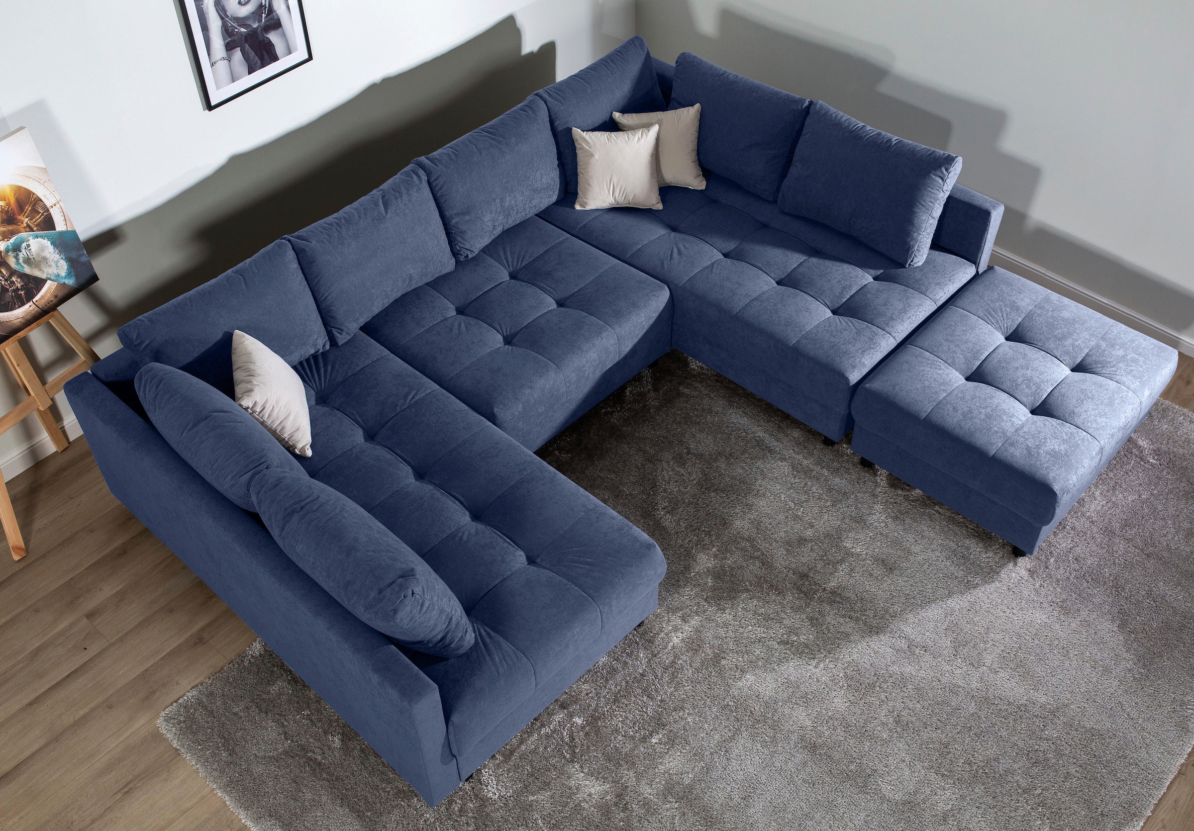 COLLECTION AB Wohnlandschaft »Toni U-Form, B: 298 cm« Set: Sofa & Hocker, 3 Zierkissen, Federkern