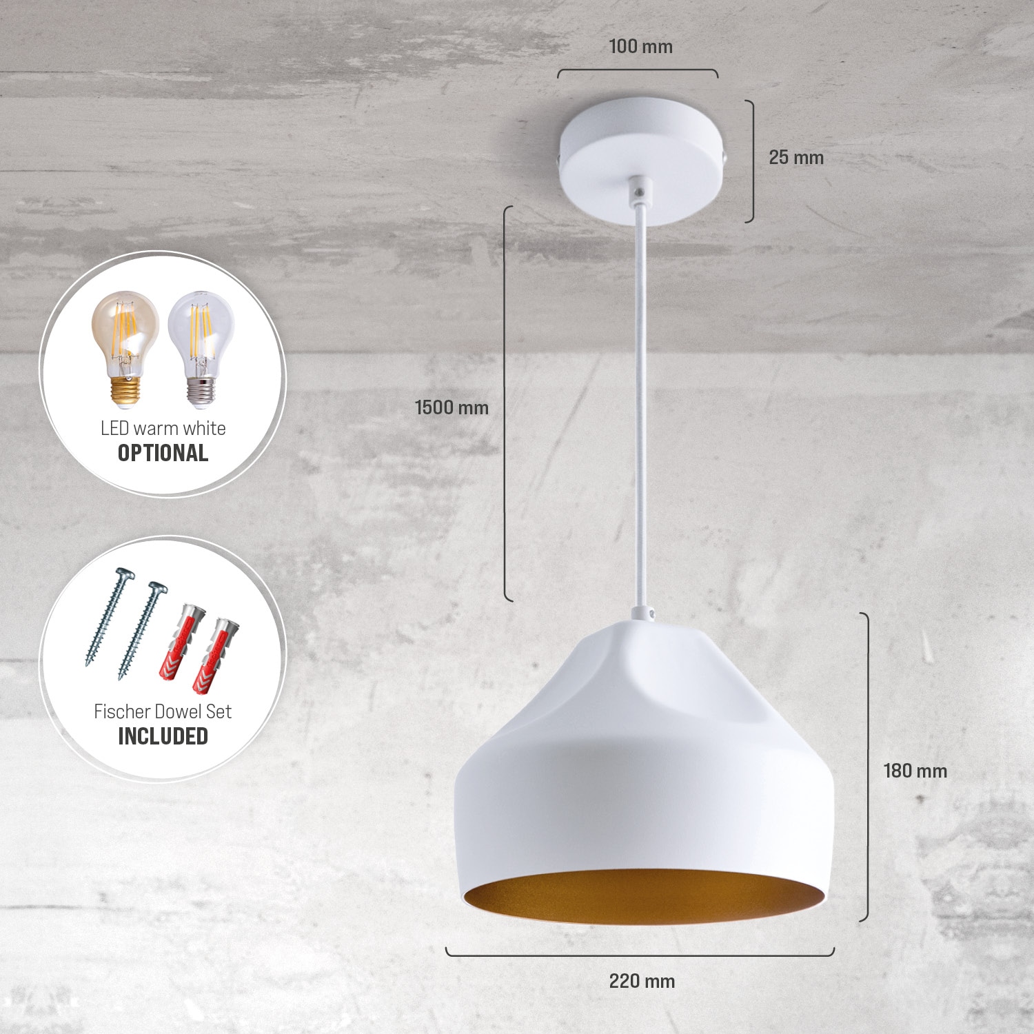 Paco Home Pendelleuchte »HURLEY U« E27 Hängelampe Esszimmer Küchenlampe Hängend Esstischlampe Innen Gold