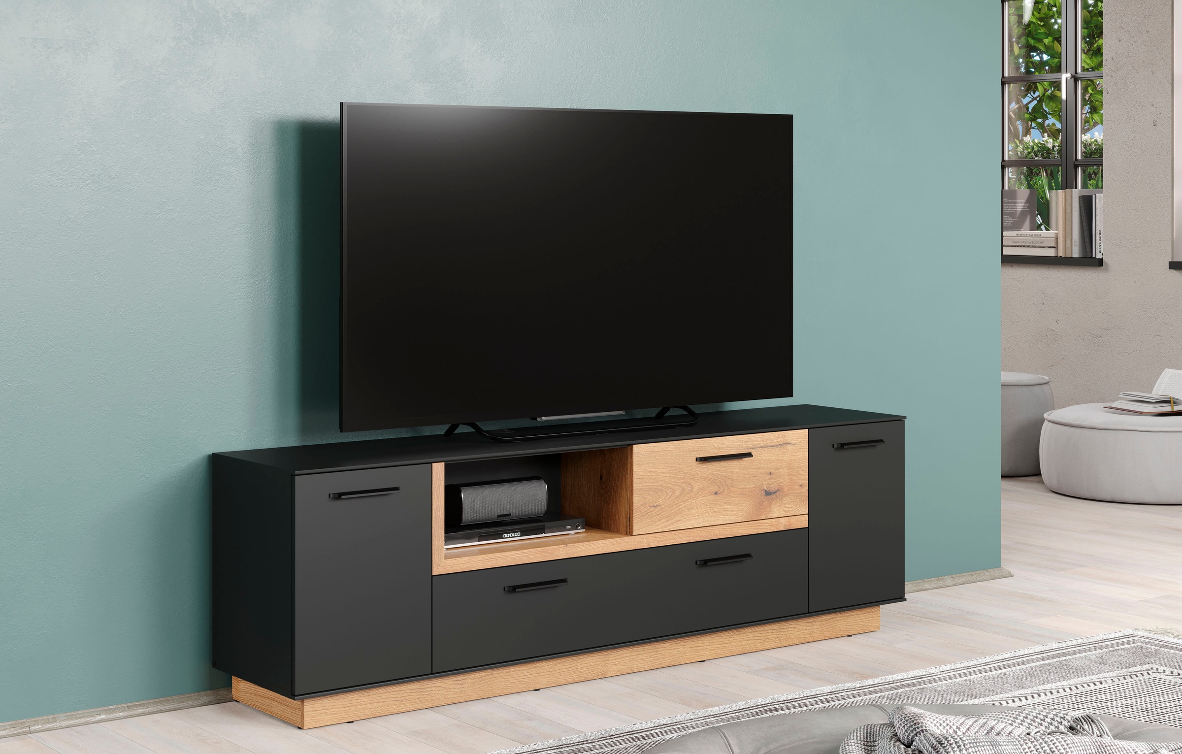 INOSIGN TV-Bank »Premont«, (1 St.), Eleganter, zweifarbiger TV-Schrank - Lowboard mit Soft-Close