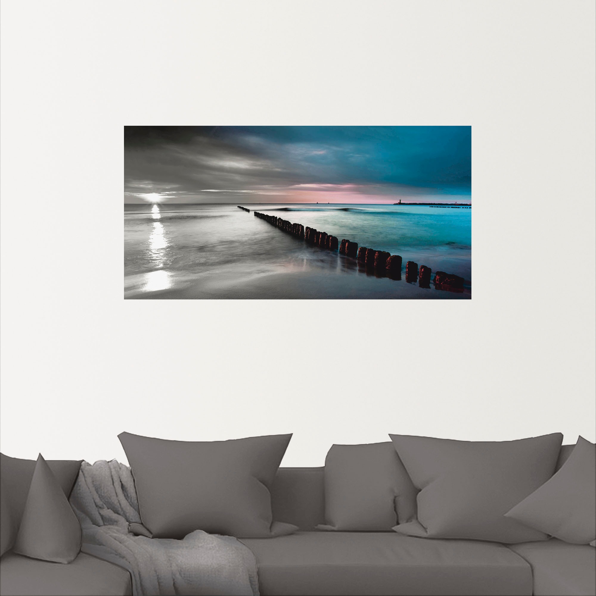 Artland Wandbild »Ostsee mit Sonnenaufgang s/w«, Gewässer, (1 St.), als Leinwandbild, Wandaufkleber in verschied. Größen