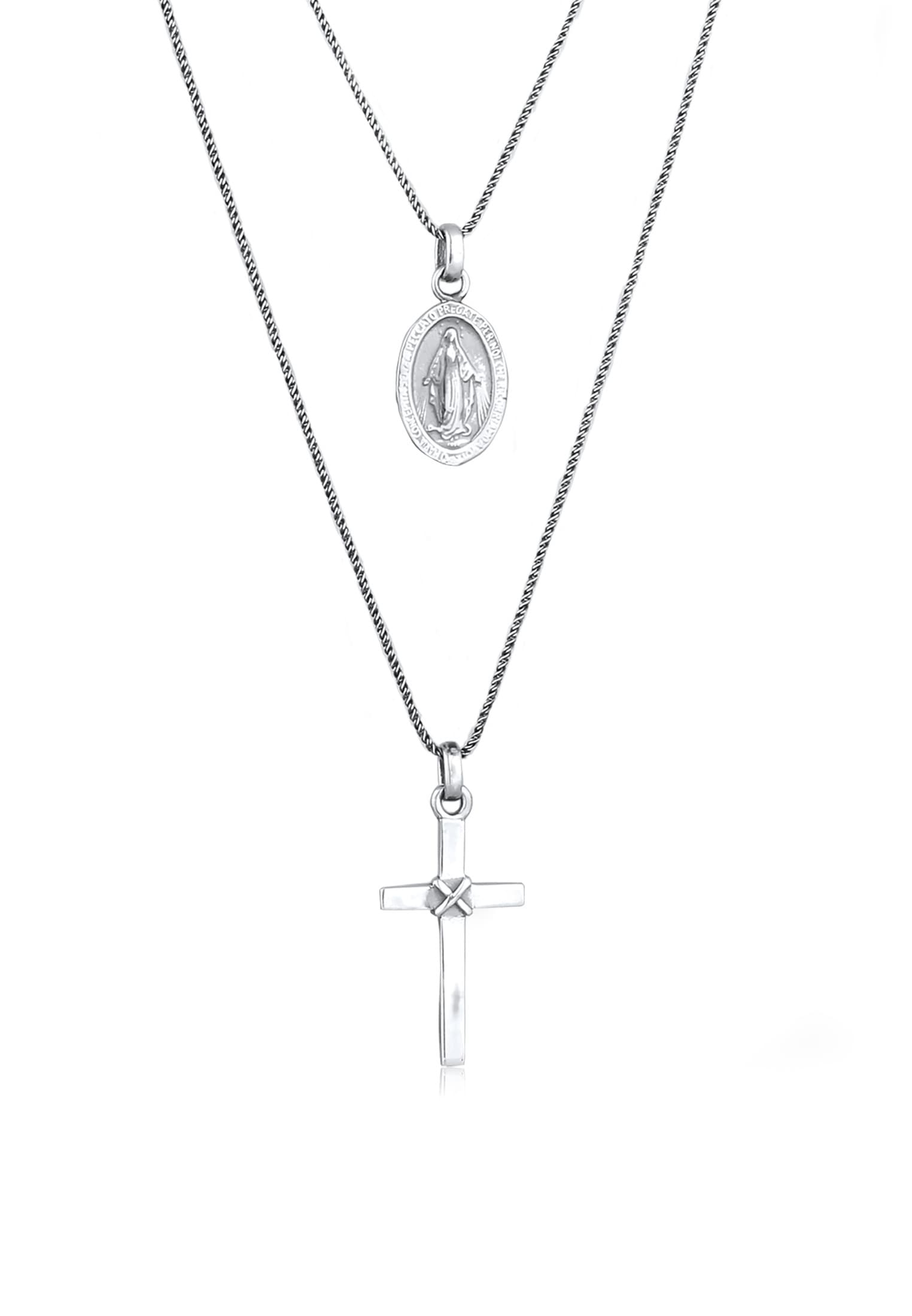 Silberkette »Halskette Layer Marienbild Kreuz 925 Sterling Silber«