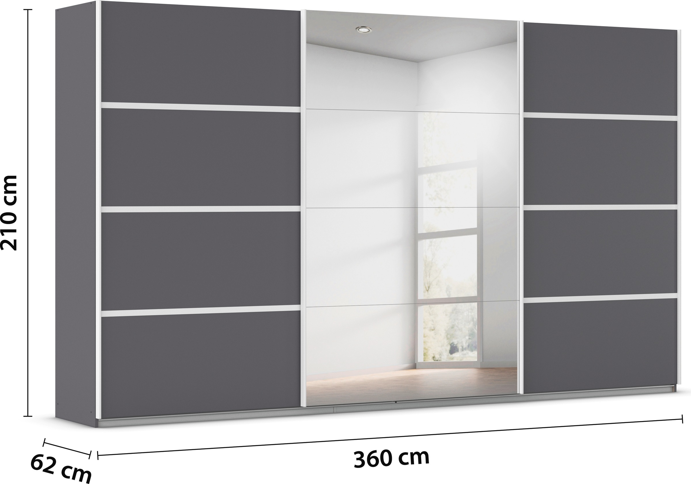 rauch Kleiderschrank »Schwebetürenschrank OTTO´s Choice Garderobe Schrank TOP ANGEBOT Avola«, (in 3 verschiedenen Ausstattungen BASIC/CLASSIC/PREMIUM inkl. Spiegel), mit eleganten Zierleisten in Chrom, Schwarz oder Weiß MADE IN GERMANY