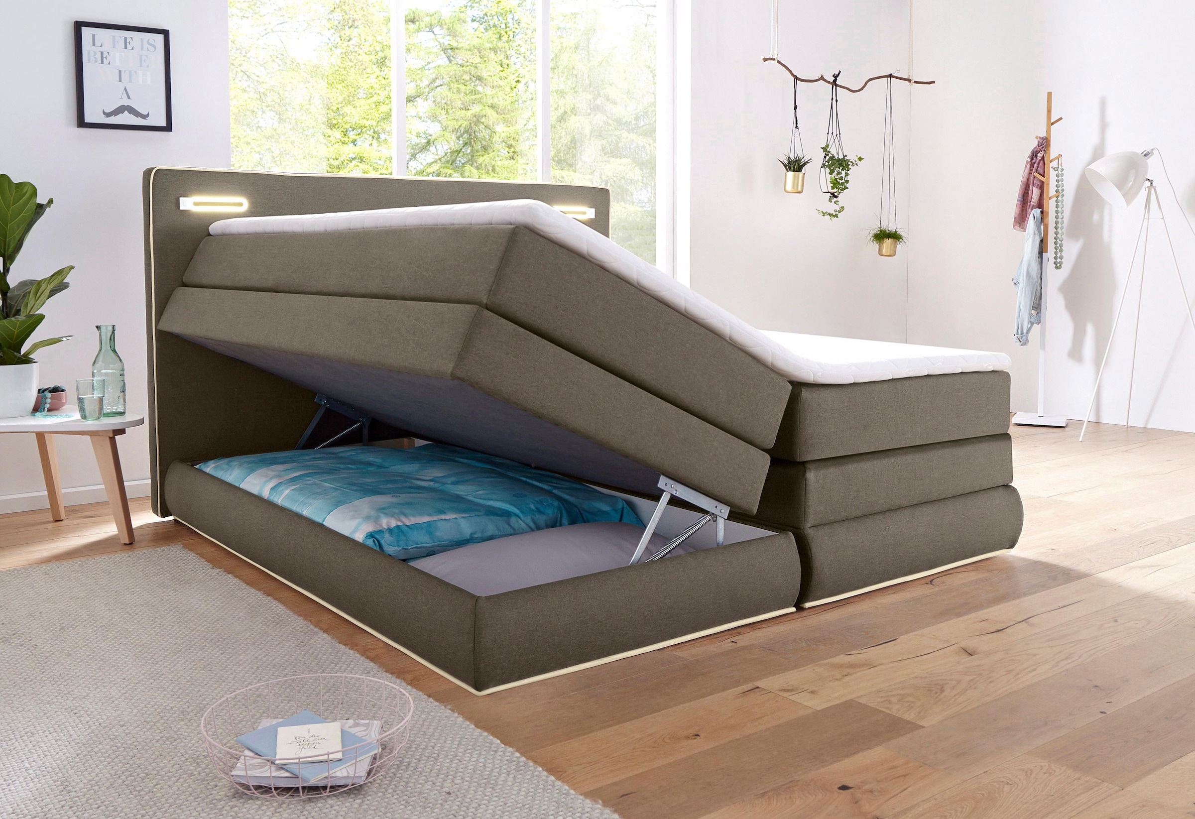 COLLECTION AB Boxspringbett »Ninoni«, inkl. Bettkasten, Topper und wahlweise mit LED-Beleuchtung