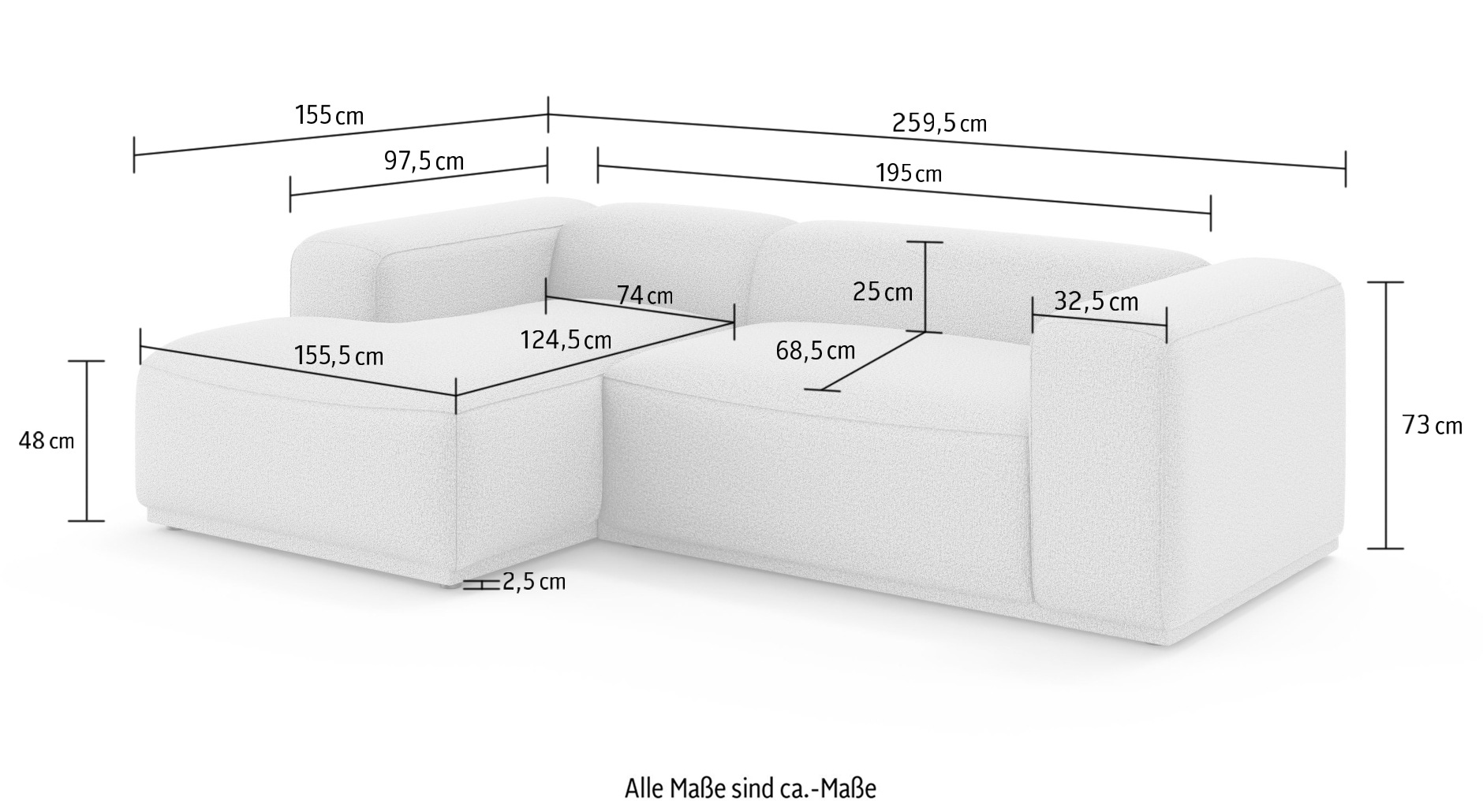 s.Oliver Ecksofa »EMMERIK Designersofa, L-Form mit Wellenfederung, B/T/H: 260/155/73 cm«, hoher Sitzkomfort, gemütlich und modern, auch in Cord