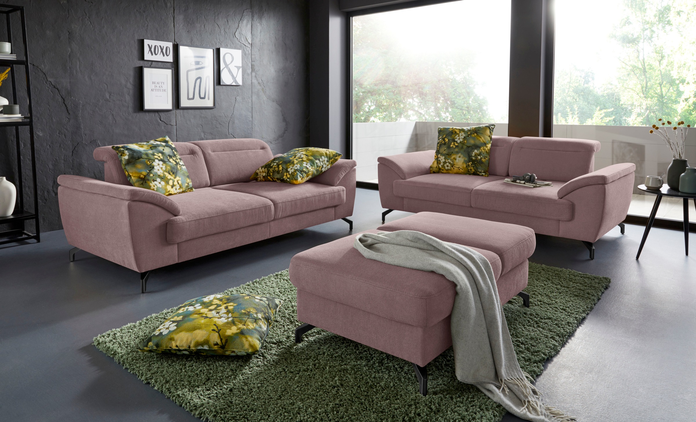 sit&more 2-Sitzer »Percy« 12 cm Fußhöhe, Sitztiefenverstellung, wahlweise Kopfteilverstellung