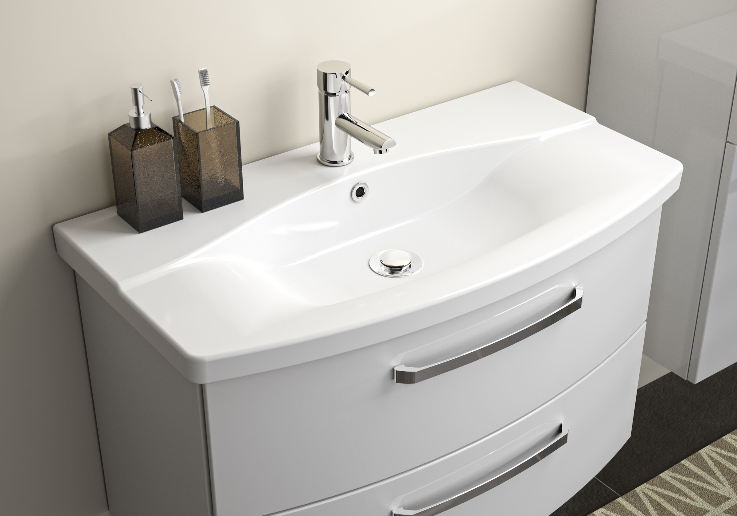 Saphir Badmöbel-Set »Serie 4010 2-teilig Keramik-Waschtisch mit LED-Spiegelschrank«, (Set), Badezimmer Set 84 cm breit, inkl. Türdämpfer, 3 Türen, 2 Schubladen