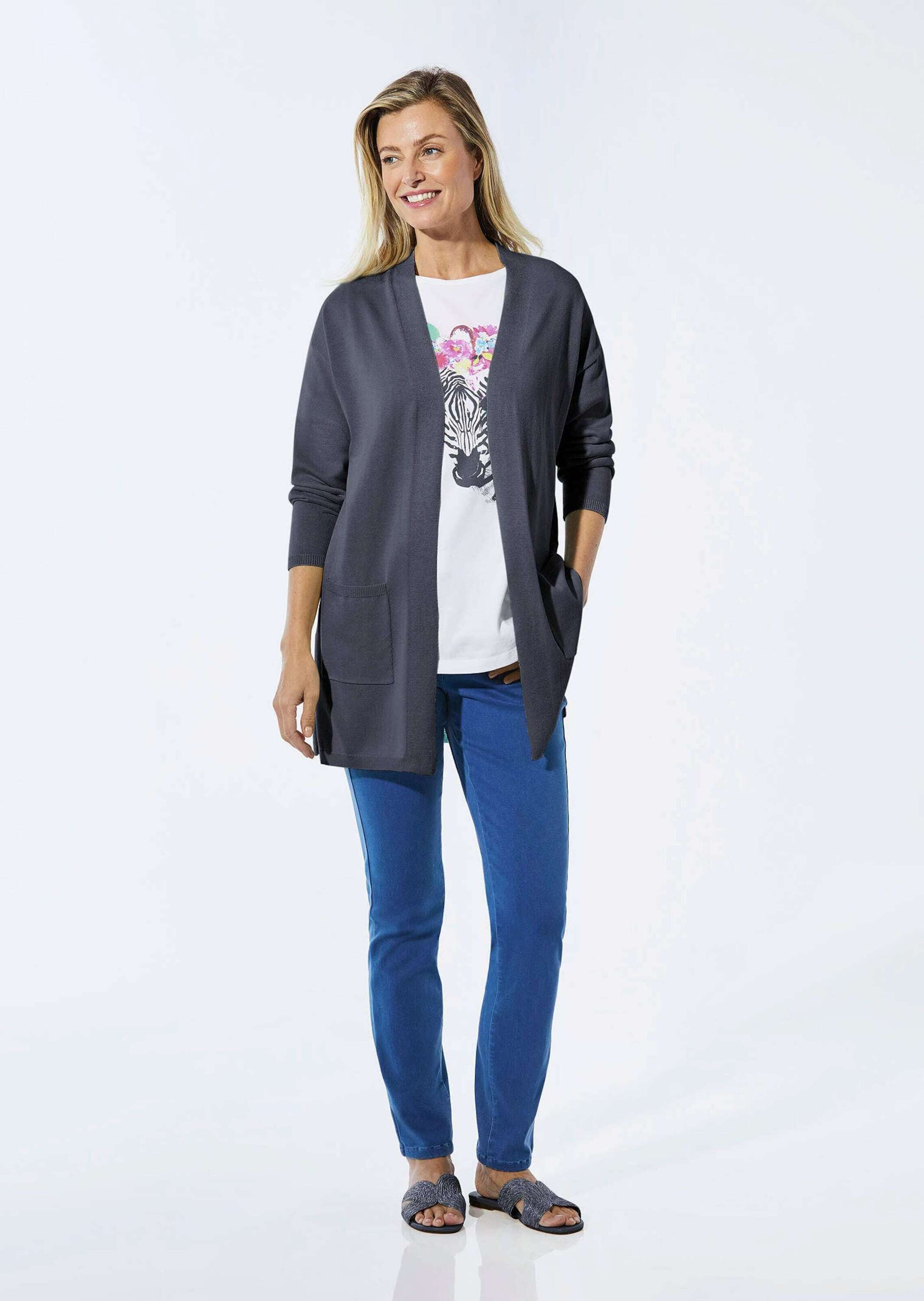 GOLDNER Strickjacke »Kurzgröße Longstrickjacke mit aufgesetzten Taschen« keine/nicht relevant