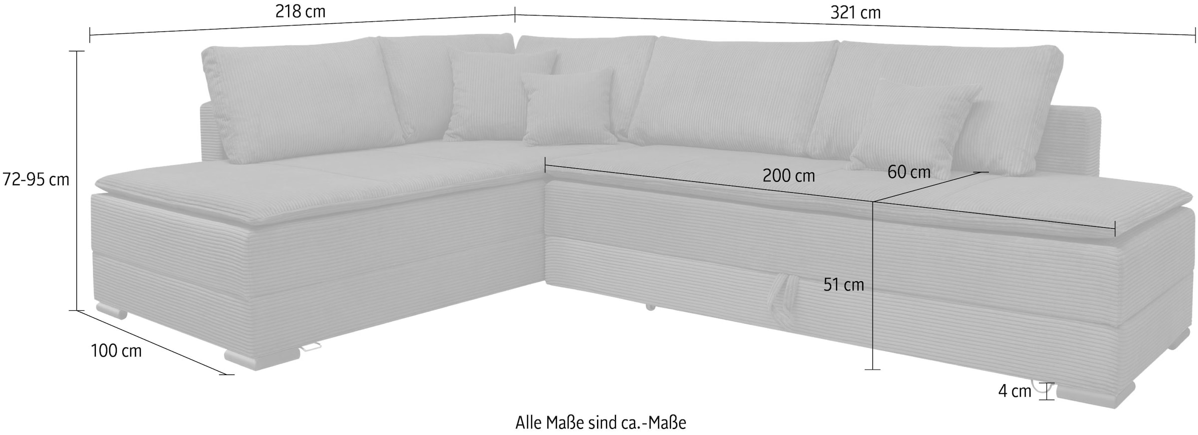 INOSIGN Ecksofa, inklusive Bettfunktion und Bettkasten