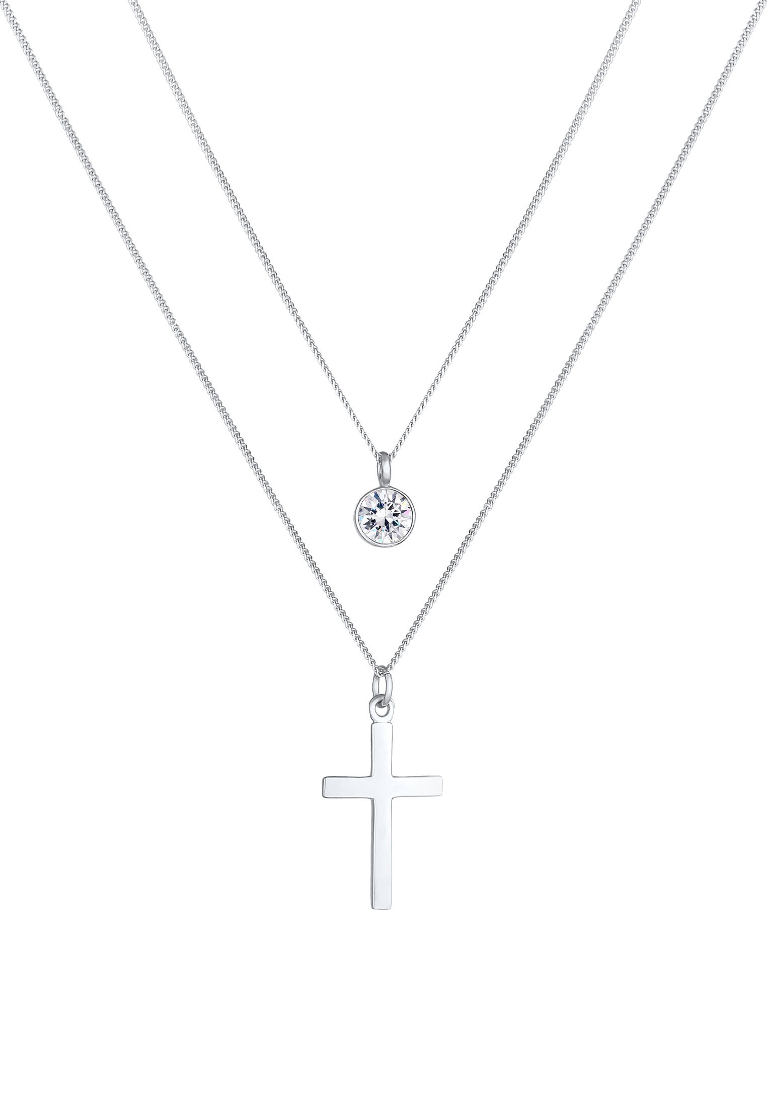 Elli Silberkette »Halskette Layer Kreuz 925 Silber, mit Kristallen von Swarovski®«