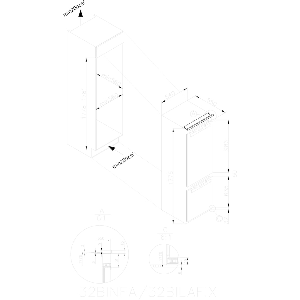 Amica Einbaukühlgefrierkombination »EKGCX 387 951«, EKGCX 387 951, 178 cm hoch, 56 cm breit