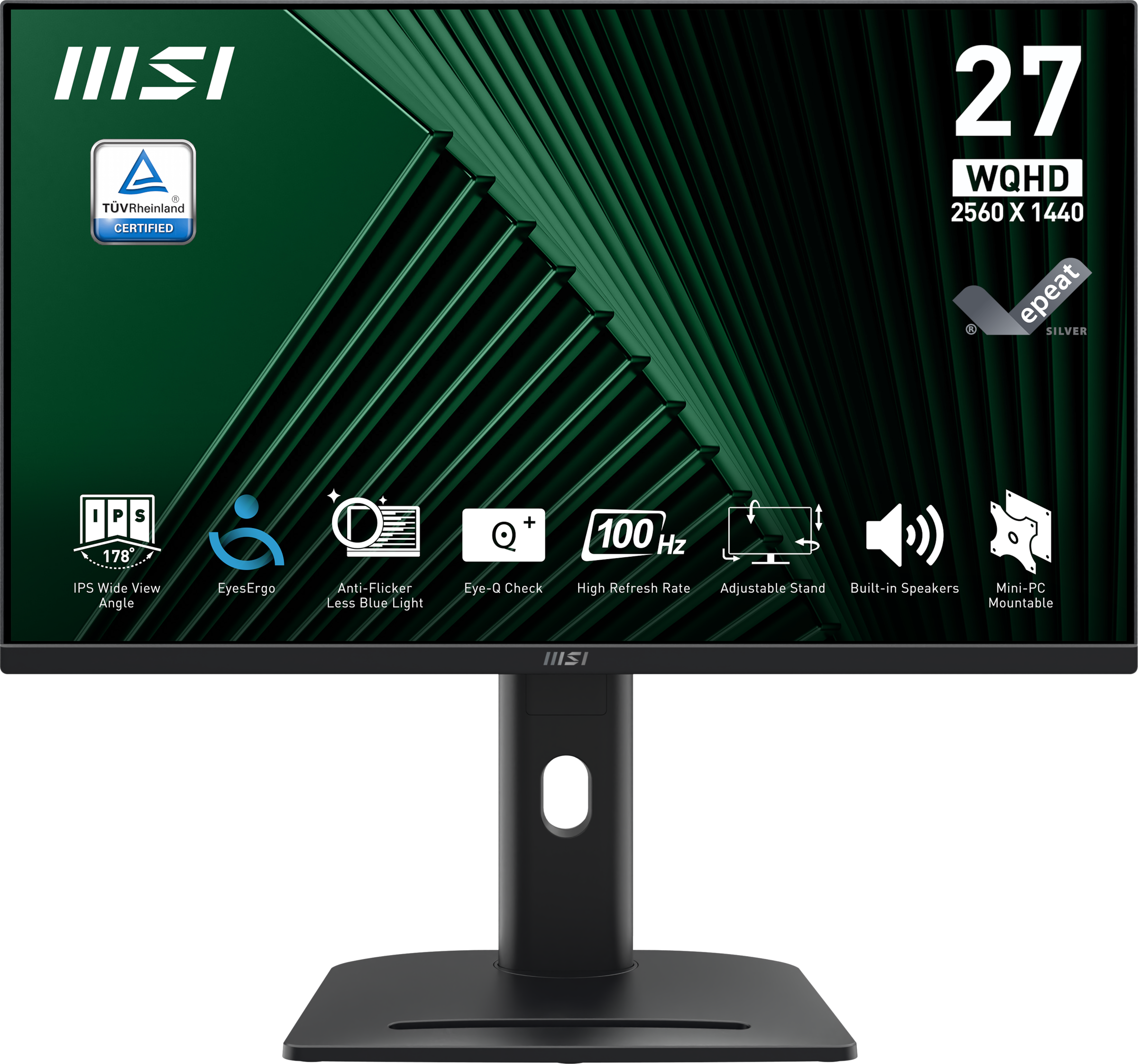 MSI LED-Monitor "PRO MP275QPG" 69 cm/27 ″ 2560 x 1440 px WQHD 1 Reaktionszeit 100 Hz dreh-, neig-,schwenk-, höhenverstellbar, Speaker