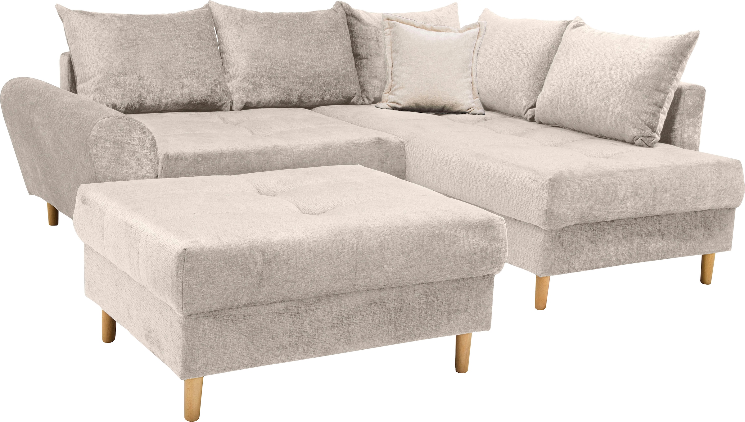 COLLECTION AB Ecksofa »Reims L-Form« Ottomane beidseitig montierbar, inkl. Bettfunktion und Hocker