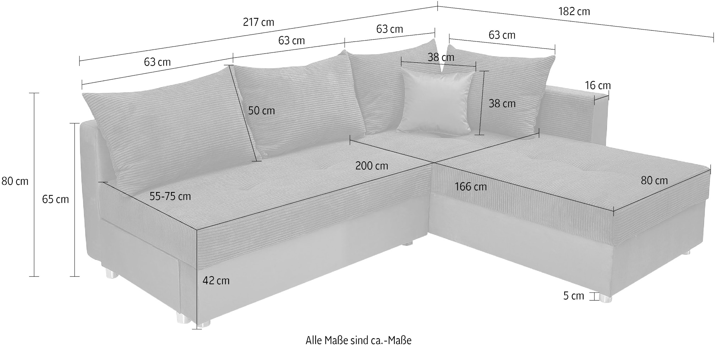 COLLECTION AB Ecksofa »30 Jahre Jubiläums-Modell Italia L-Form«, mit Bettfunktion und Bettkasten, in Cord-Samt Mix