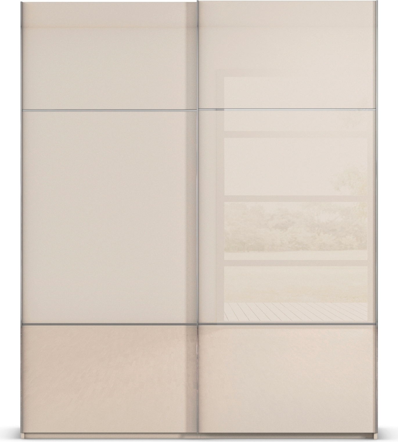 rauch Schwebetürenschrank »Kleiderschrank Schrank Garderobe Schlafzimmerschrank SCALE-TRIO«, edle dreigeteilte Front mit 2 Zierleisten Glasfront MADE IN GERMANY