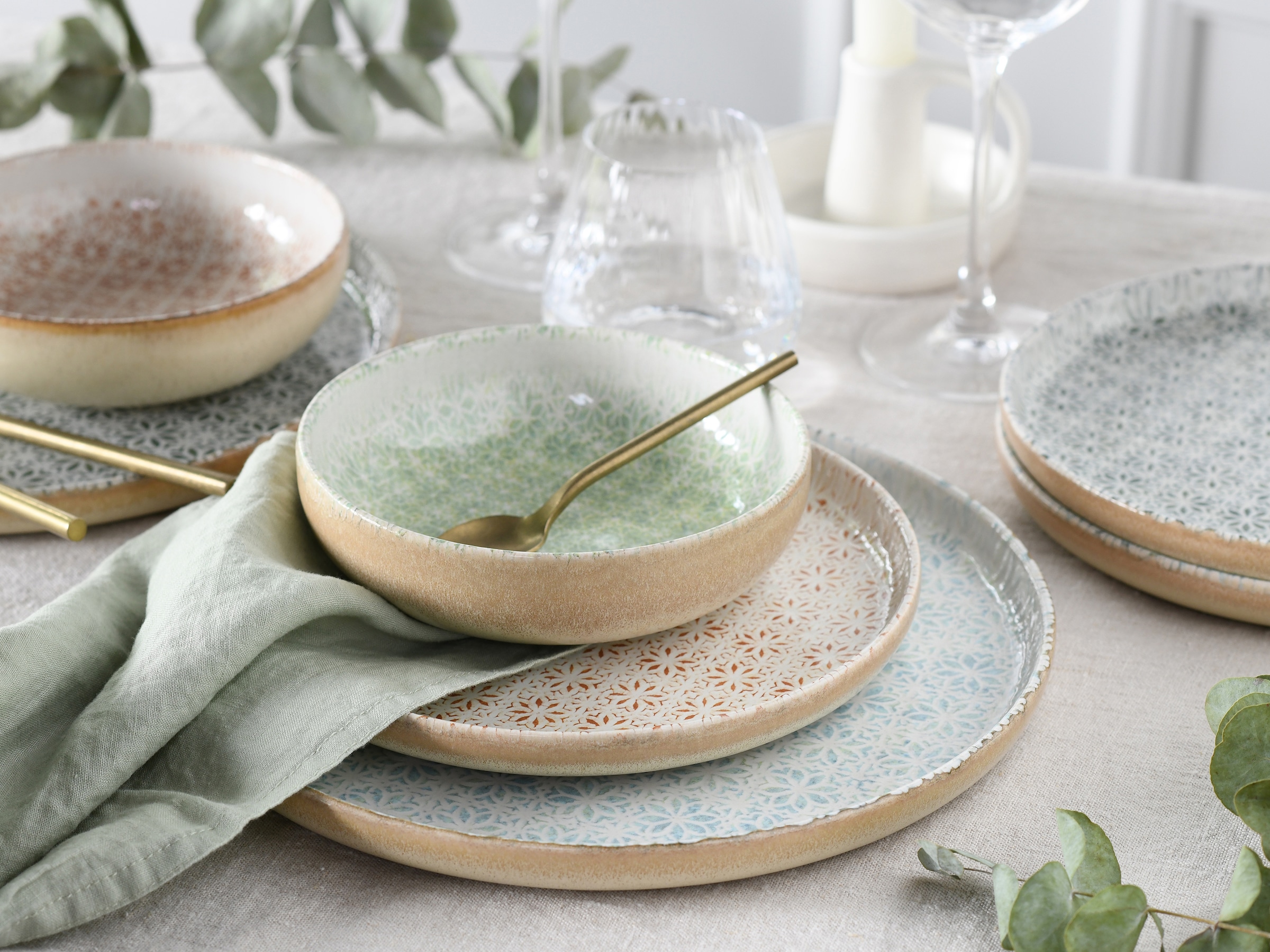 CreaTable Teller-Set »Uno Emiliana, Tellerset 12-tlg« Shabby Look, Vintage Style