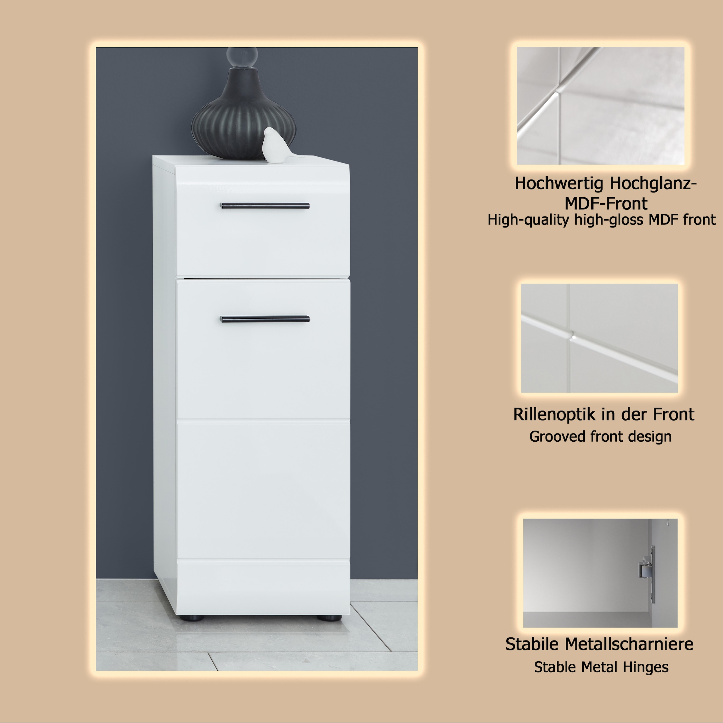 welltime Unterschrank »Sovana«, Kommode mit 1 Tür & 1 Schublade - (B/T/H) 30/31/79 cm
