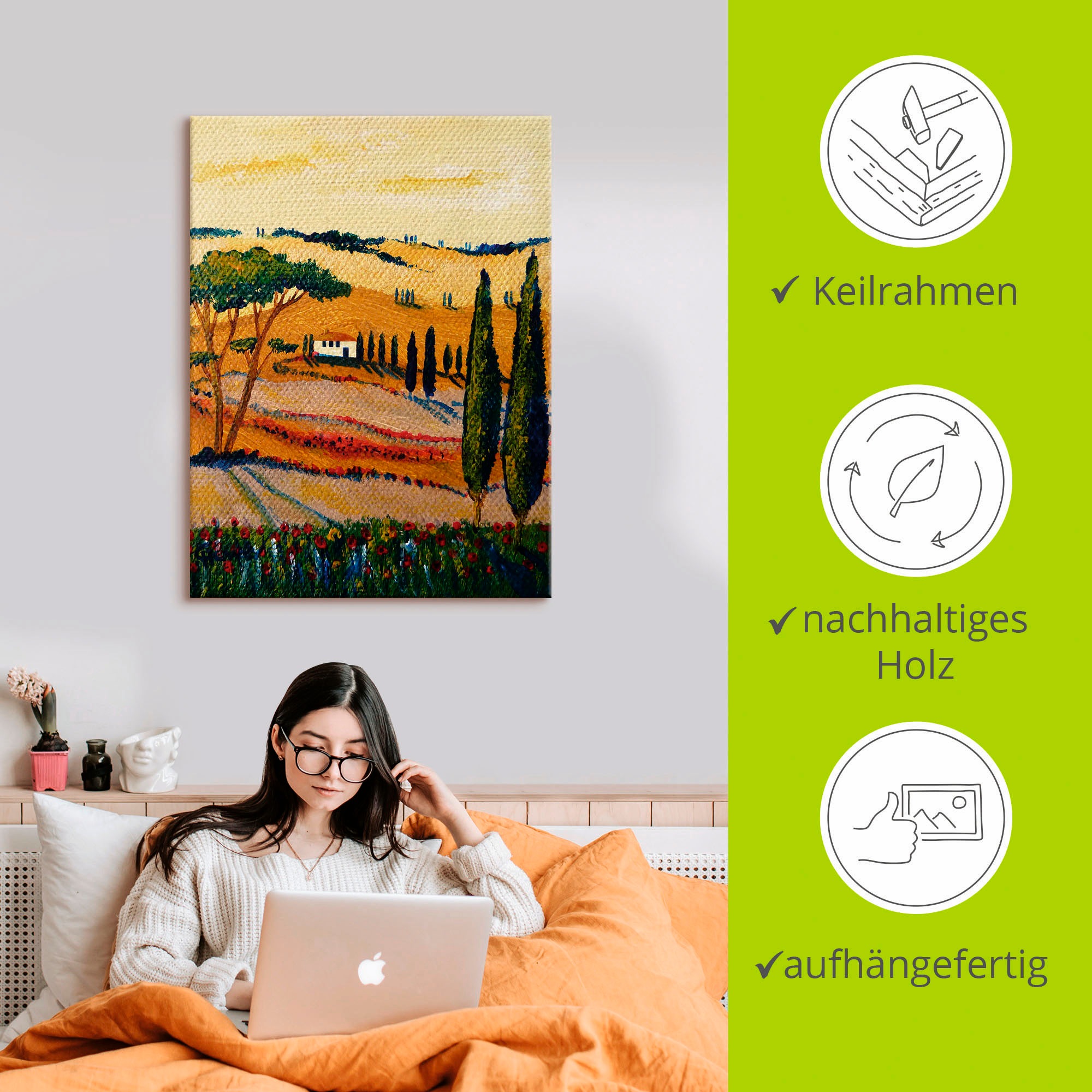 Artland Leinwandbild »Mein Traum von der Toskana« Europa 1 Stk. tlg. auf Holzrahmen gespannt